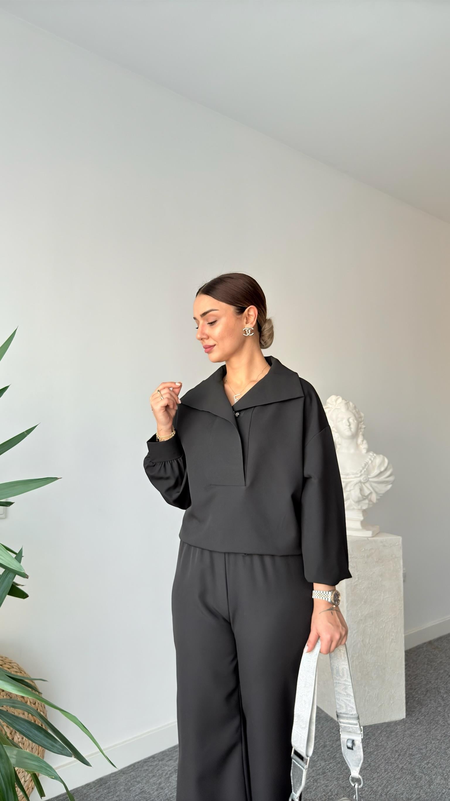 Siyah Beli Stoperli Double Takım