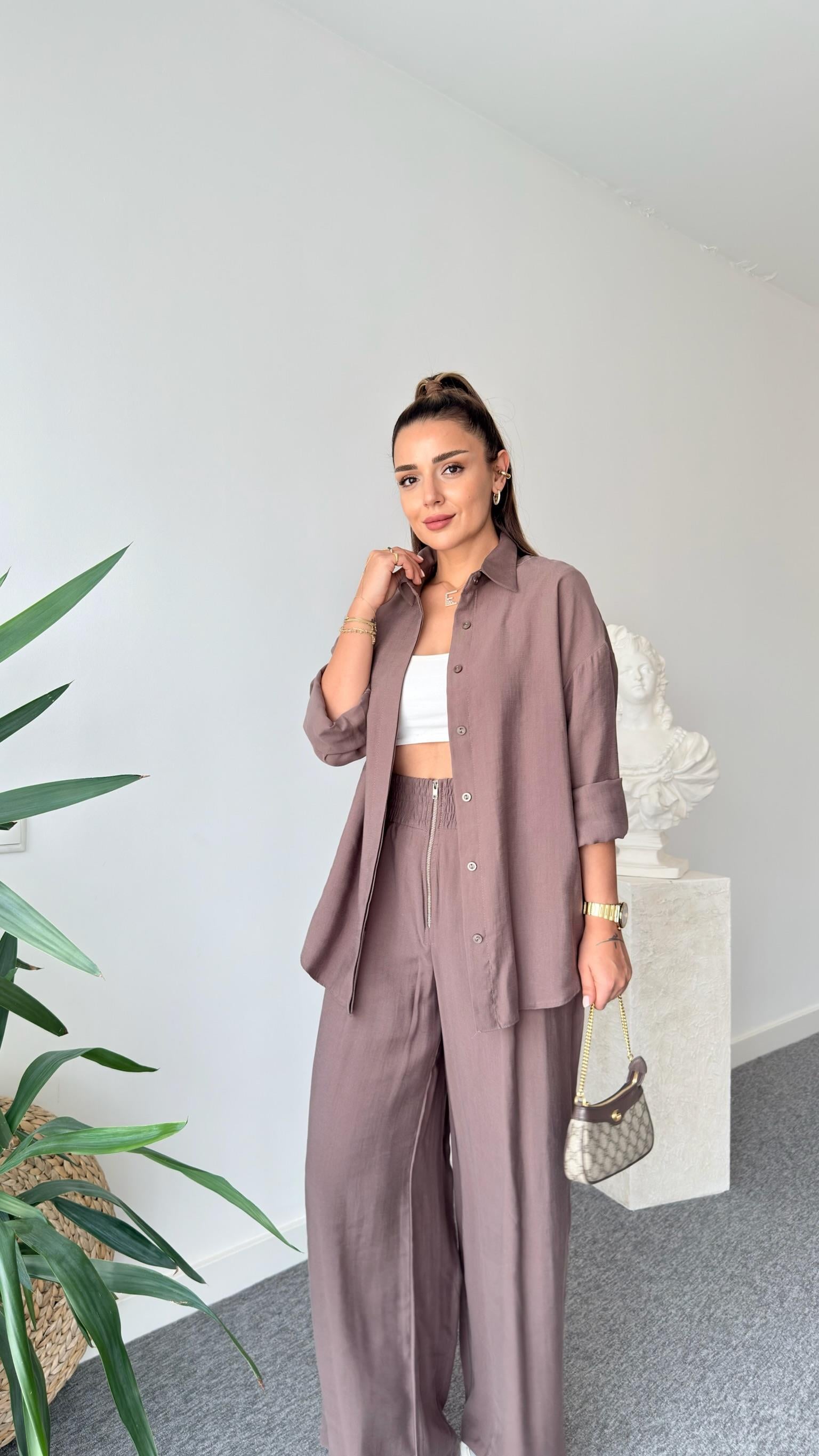 Kahve Mavir Fermuar Detaylı Tensel Takım