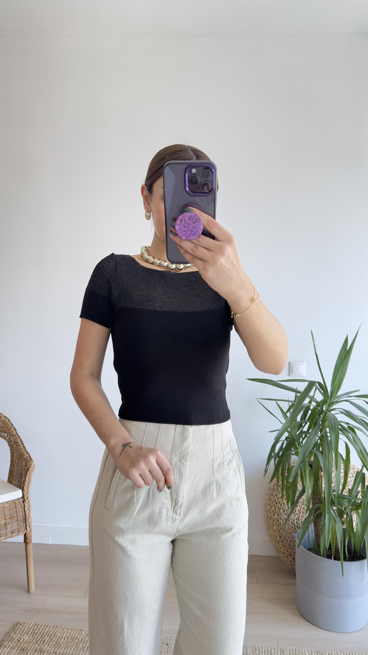 Zra Model Simli Siyah Bluz