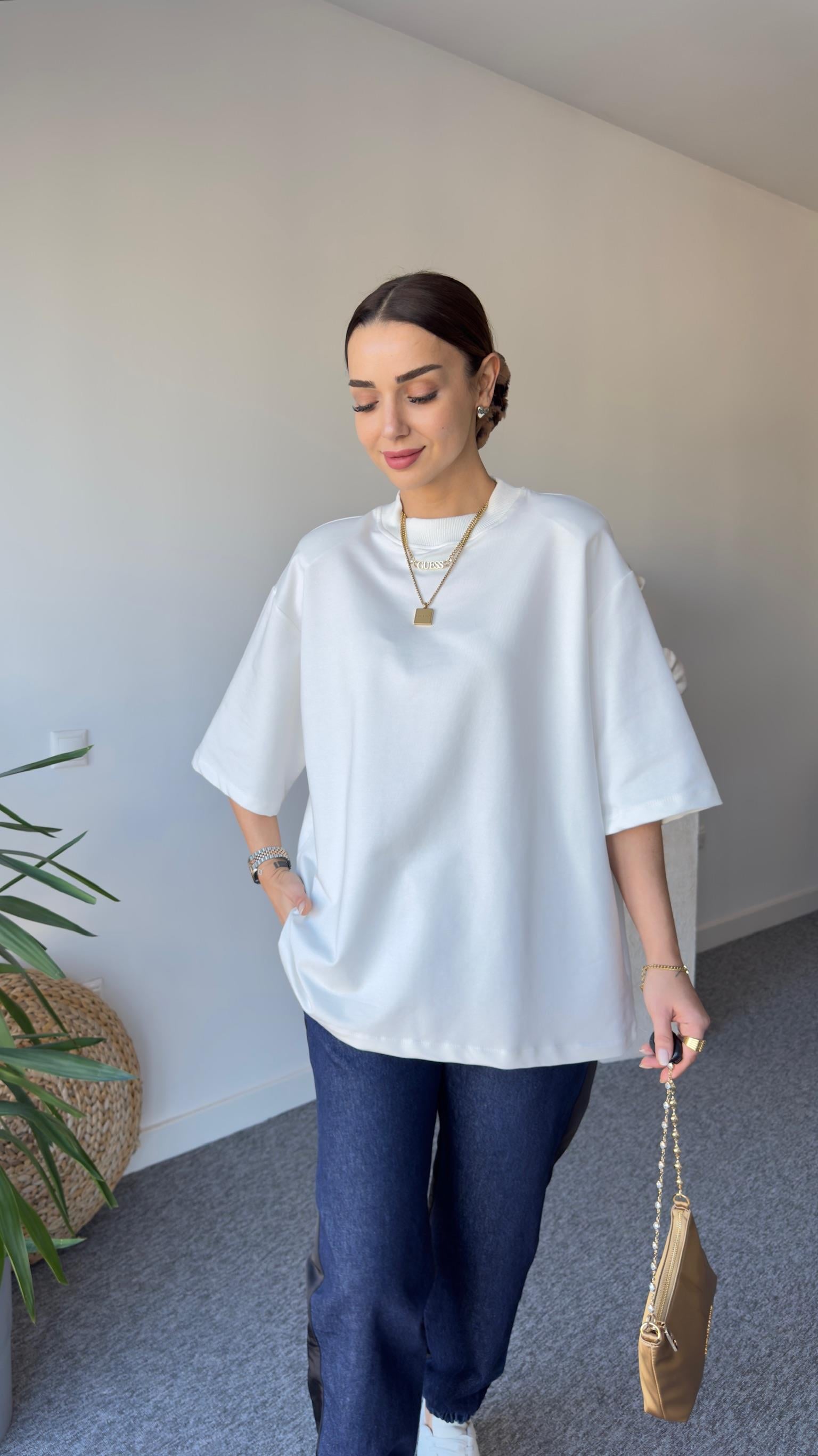 Vatkalı Premıum Beyaz Basic Tshirt