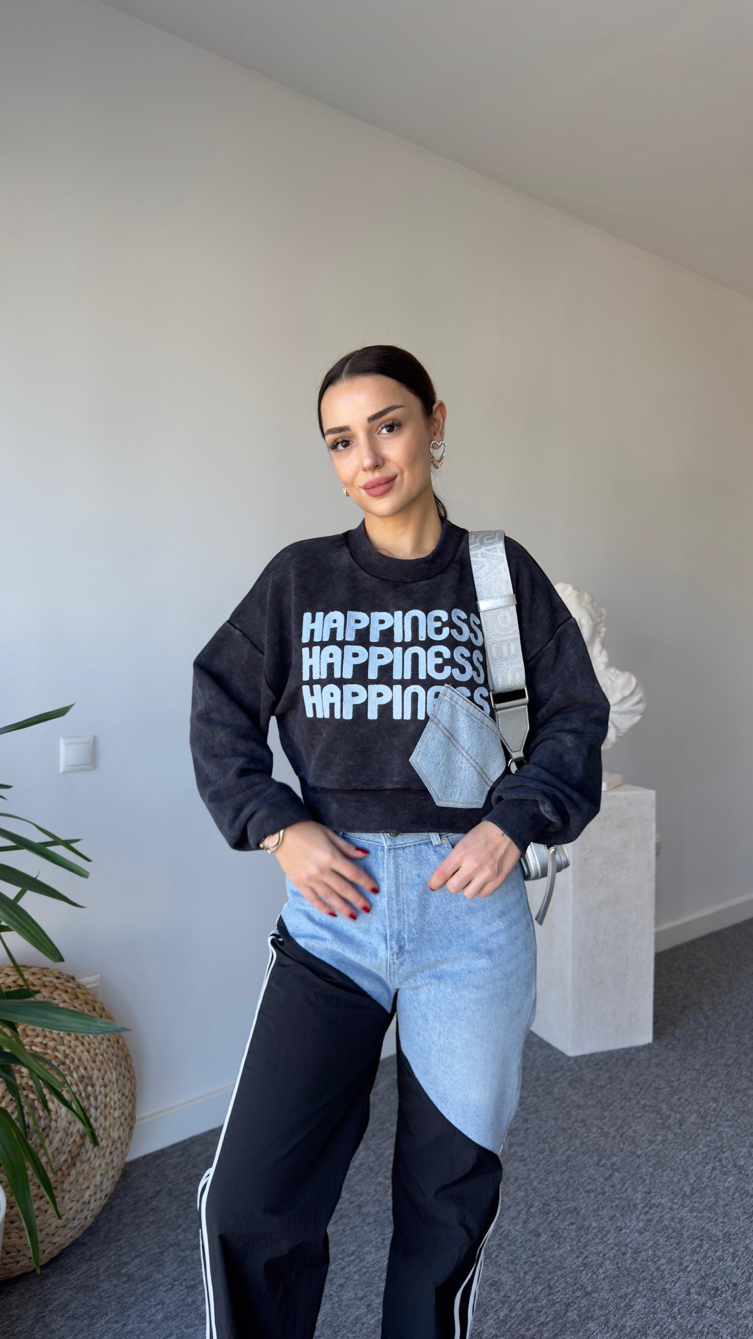Happıness Kot Cepli Yıkamalı Sweat