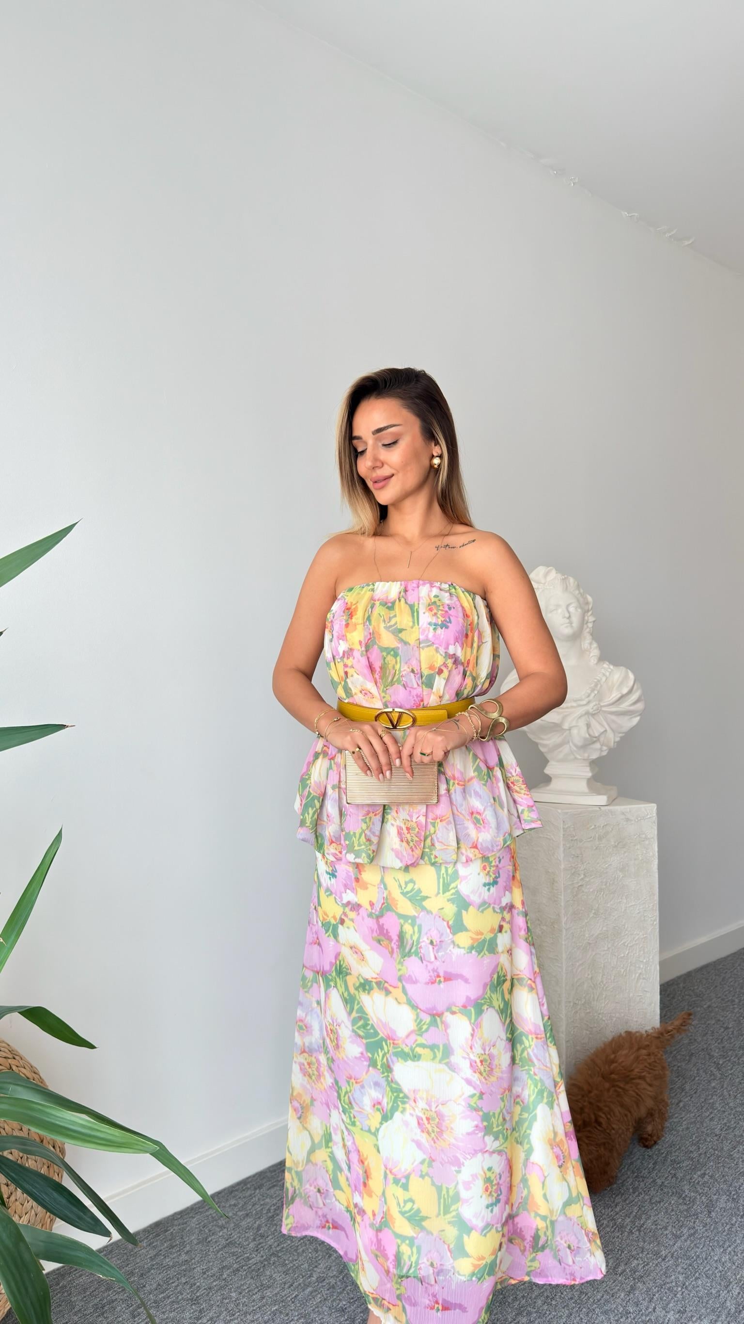 Liysa Zra Model Askılı Çiçek Desen Elbise 