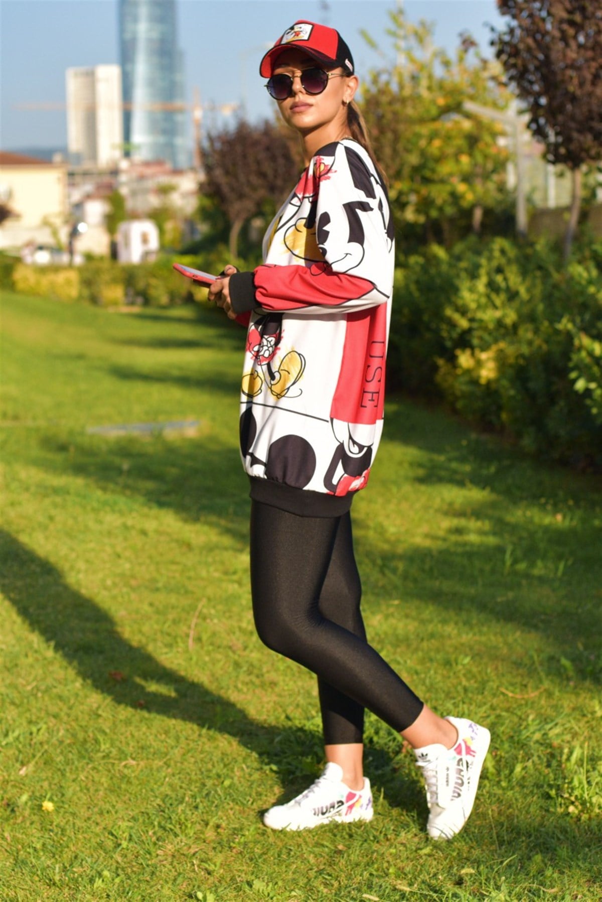 Parçalı Kırmızı Beyaz Mickey Tunik