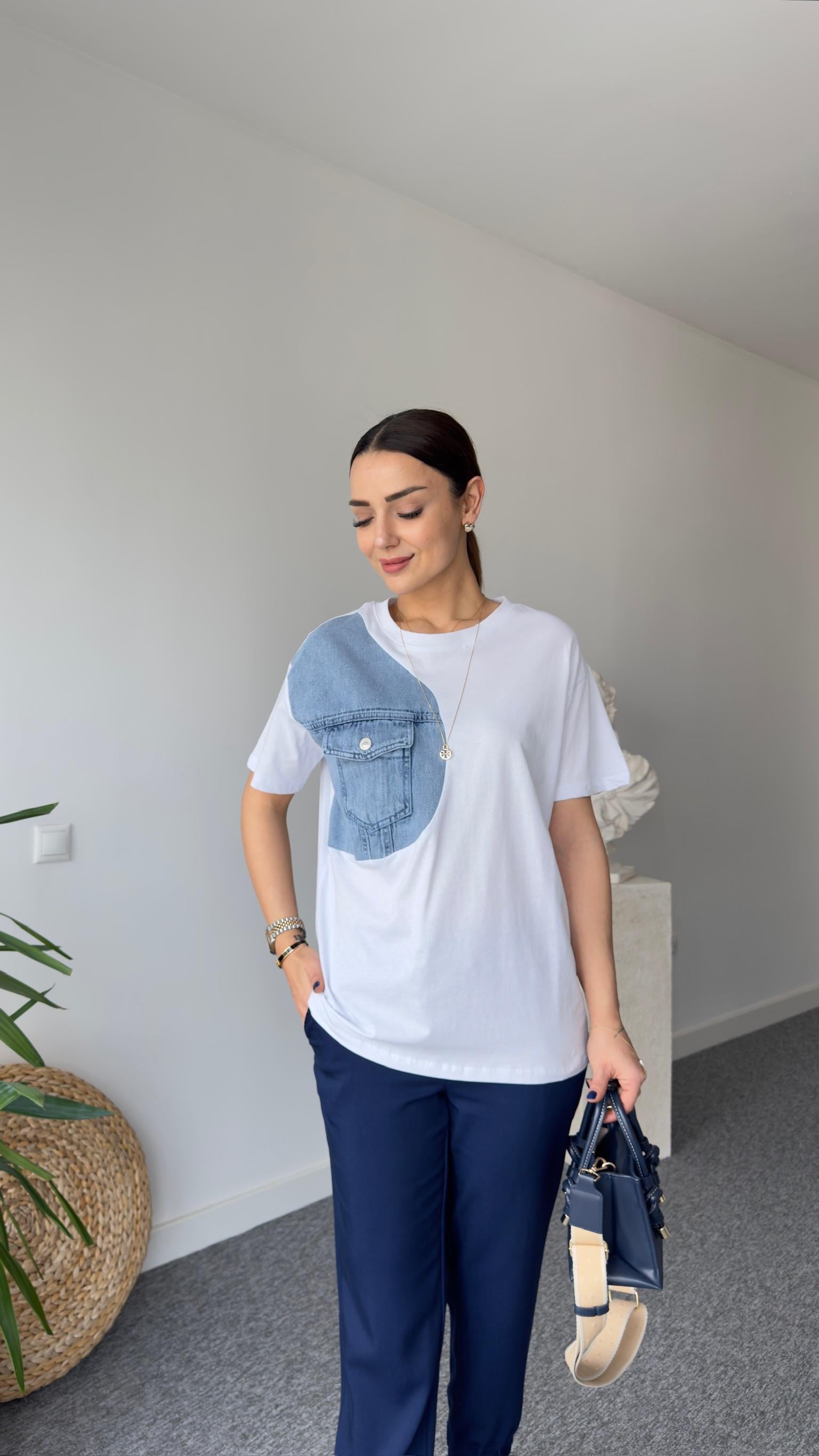 Zion Kot Detaylı Beyaz Tshirt