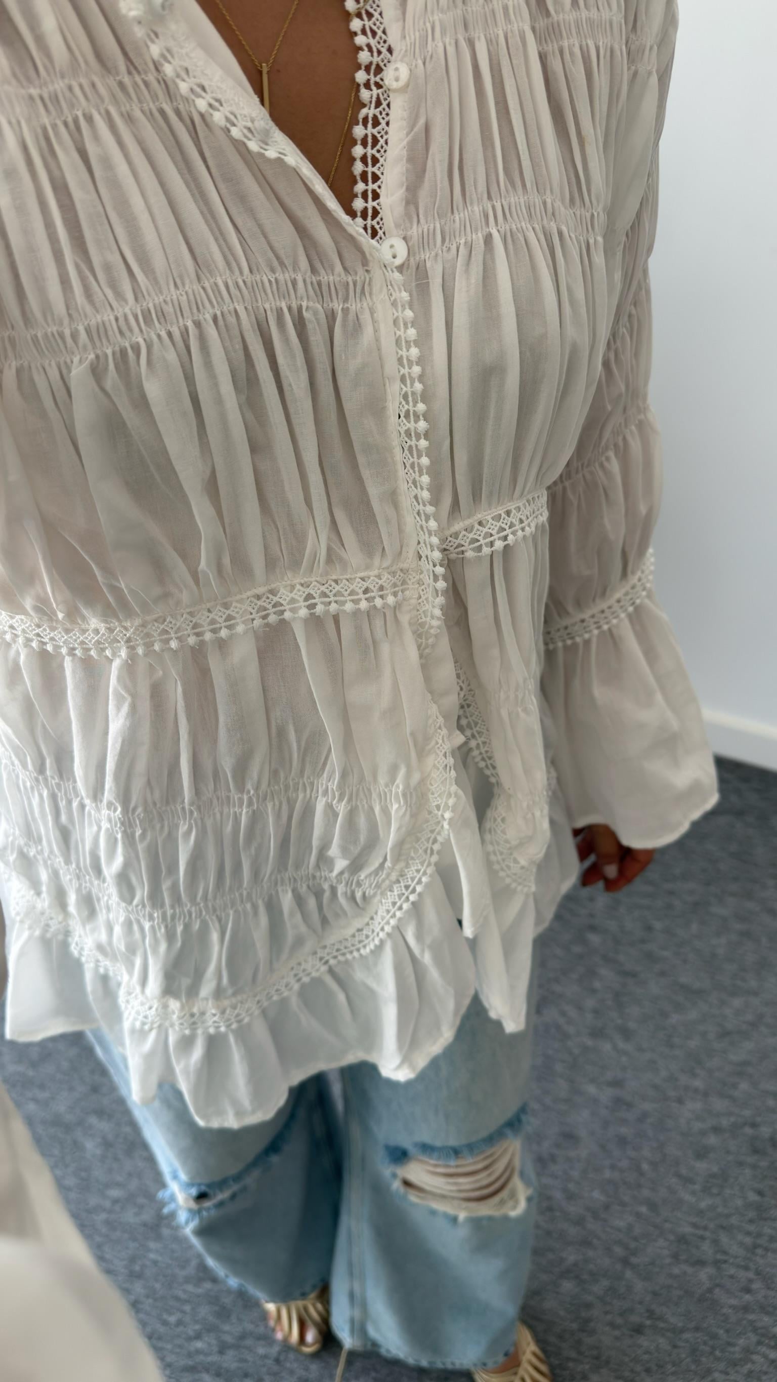 Beyaz Grose Gipeli Gömlek