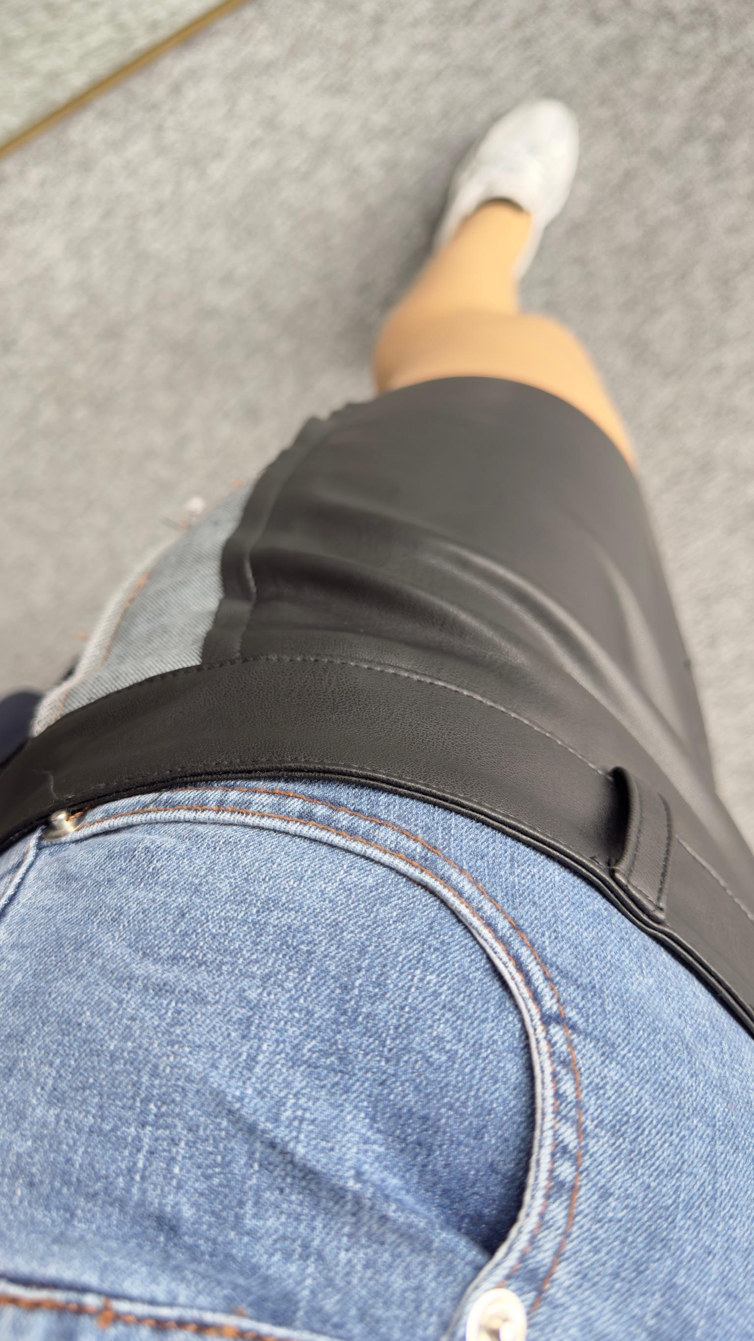 Çift Parça Deri Garnili Etek