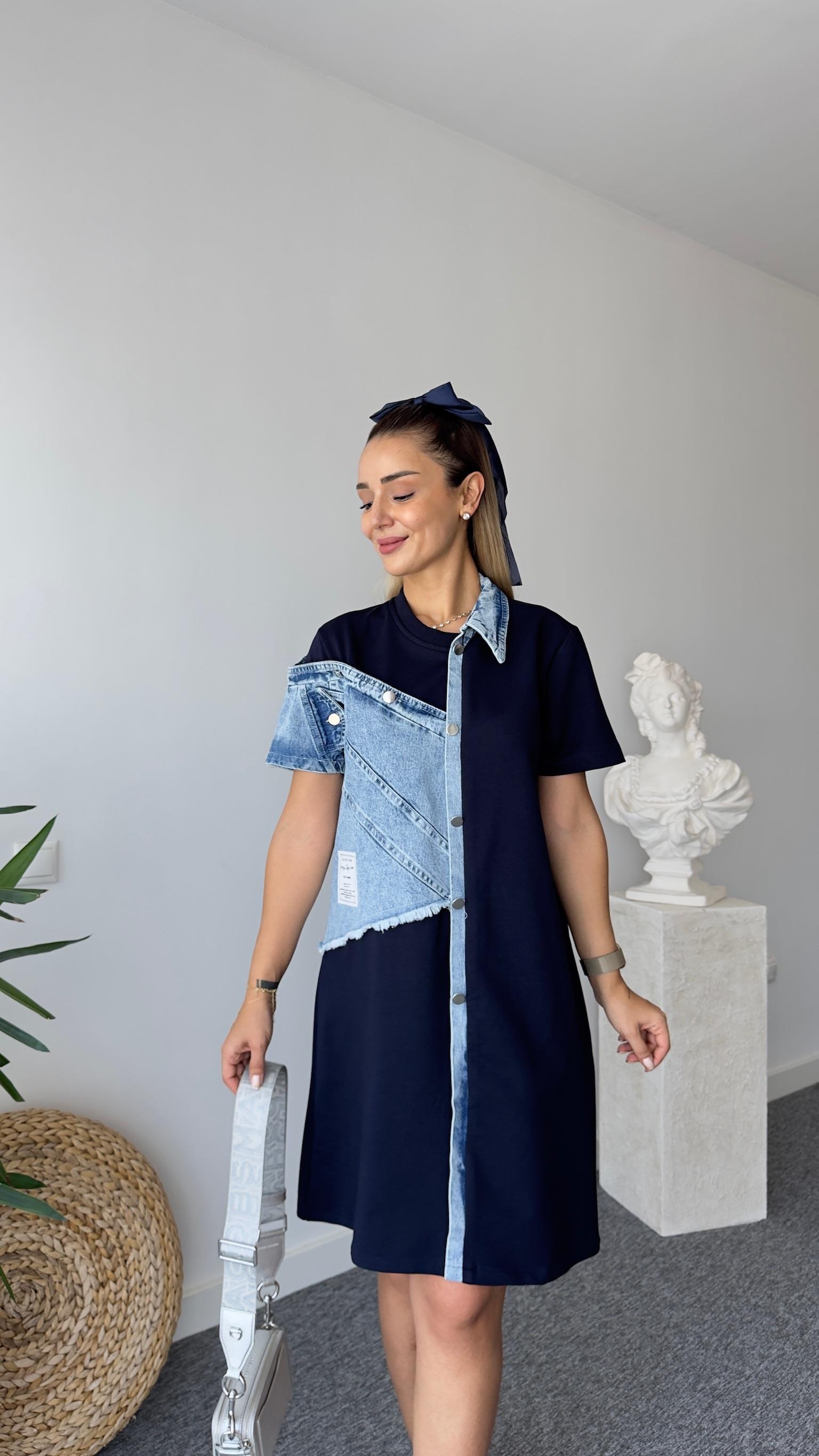 Lowel Jean Detaylı Tasarım Lacivert Elbise 