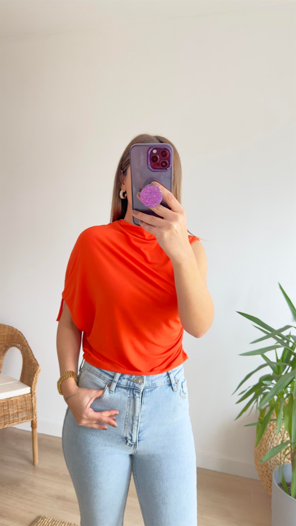 Zra Model Omzu Büzgülü Turuncu Bluz