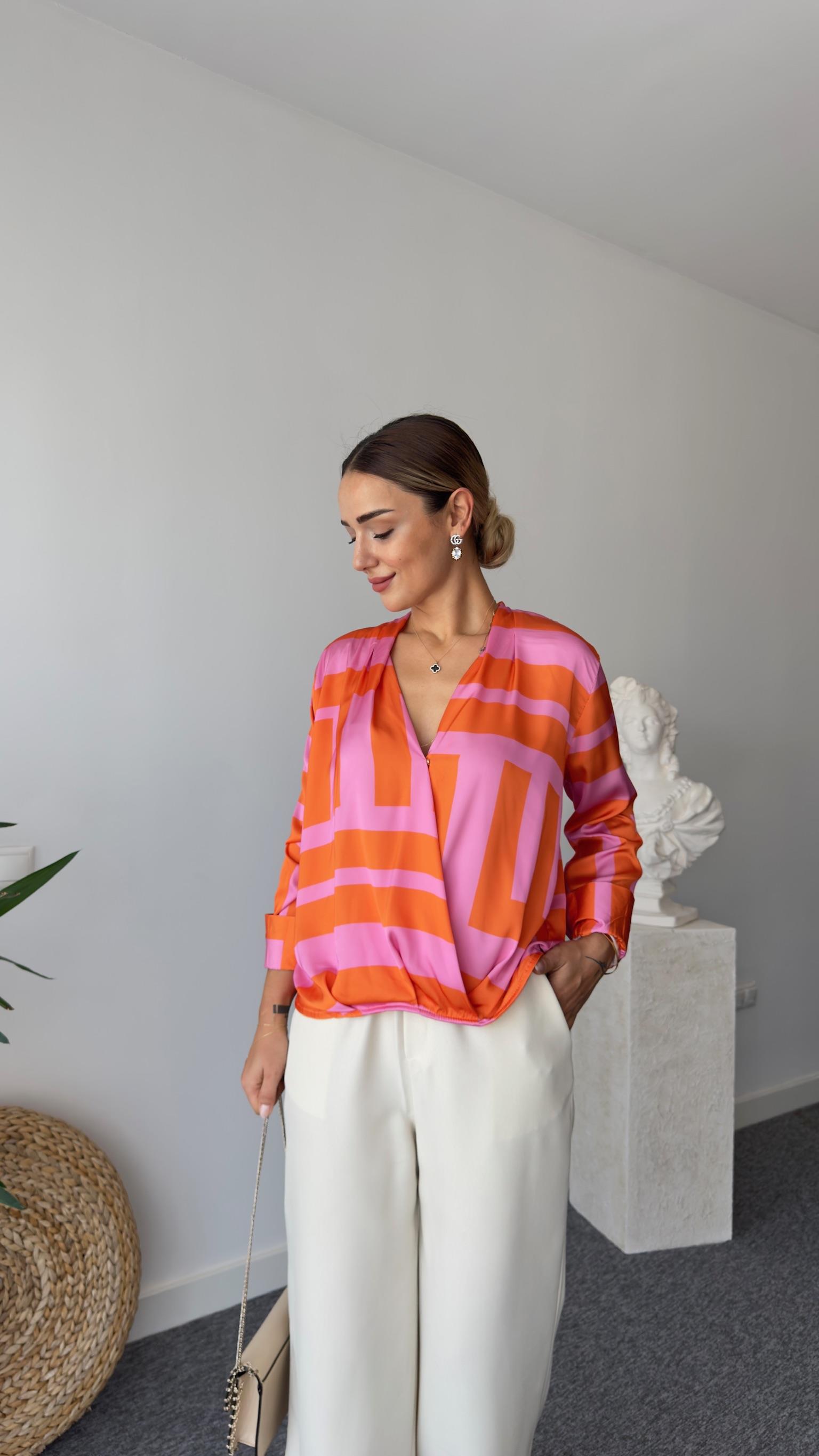 Kruvaze Yaka Mngo Model Renkli Bluz