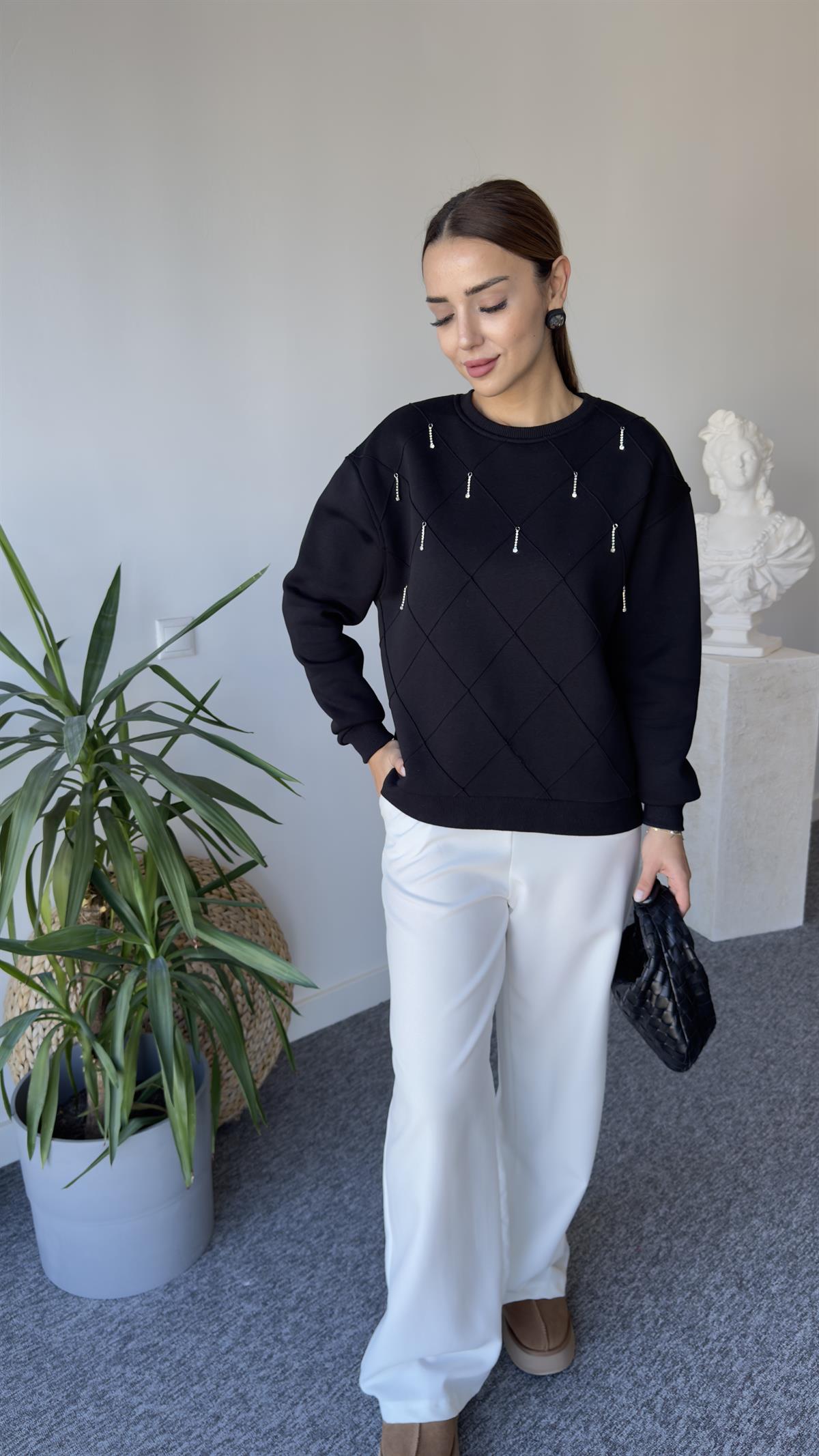 Rano Orj Model Sırt Poplin Siyah Tasarım Sweat