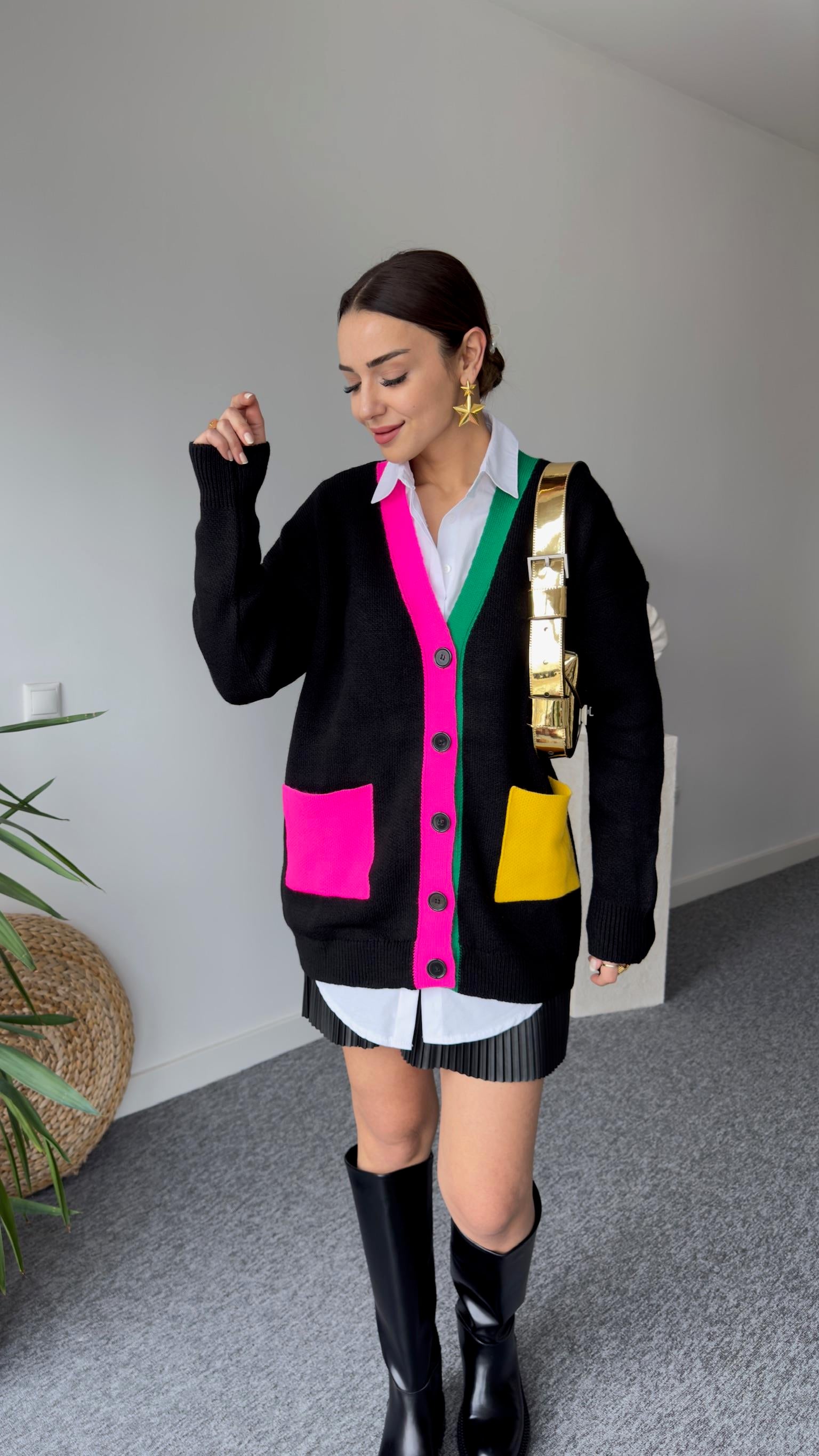 Soer Renk Geçişli Siyah Hırka