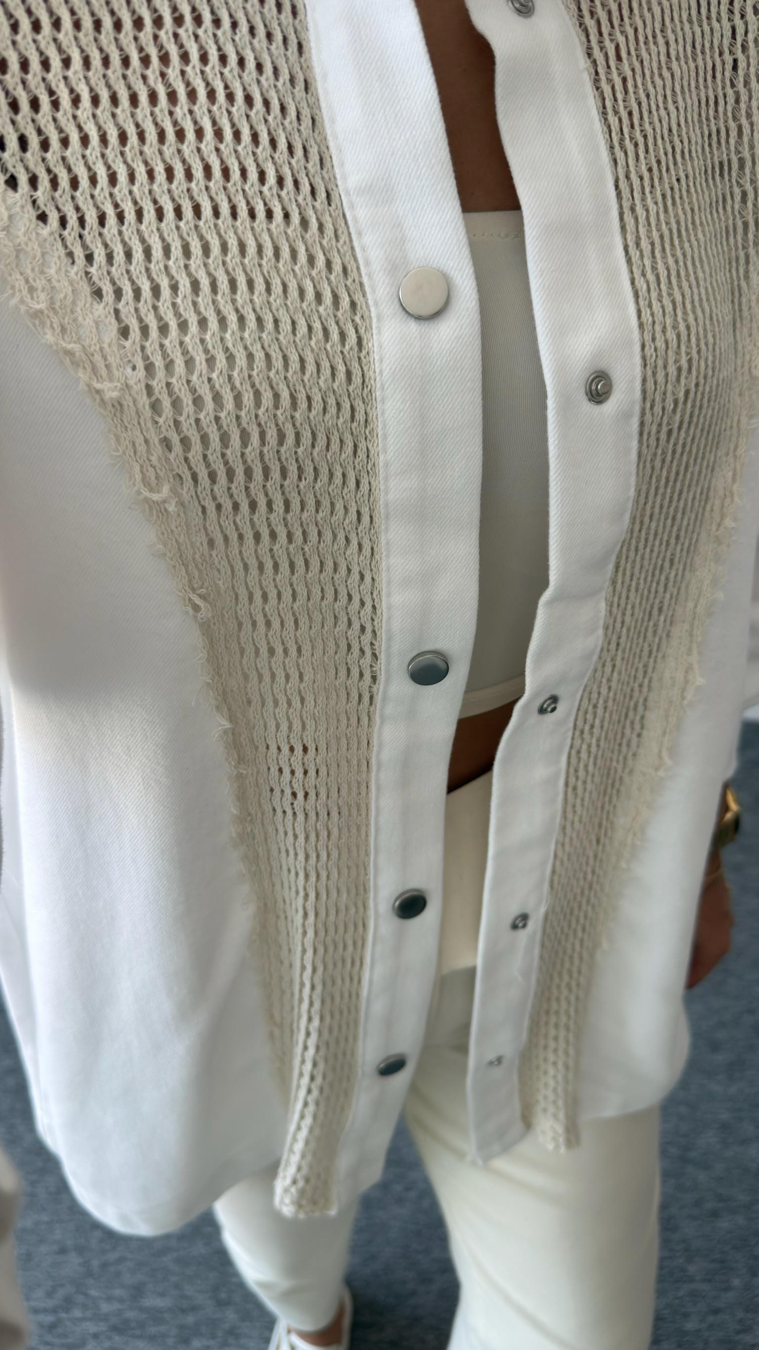 Beyaz Riga File Detaylı Gömlek Ceket