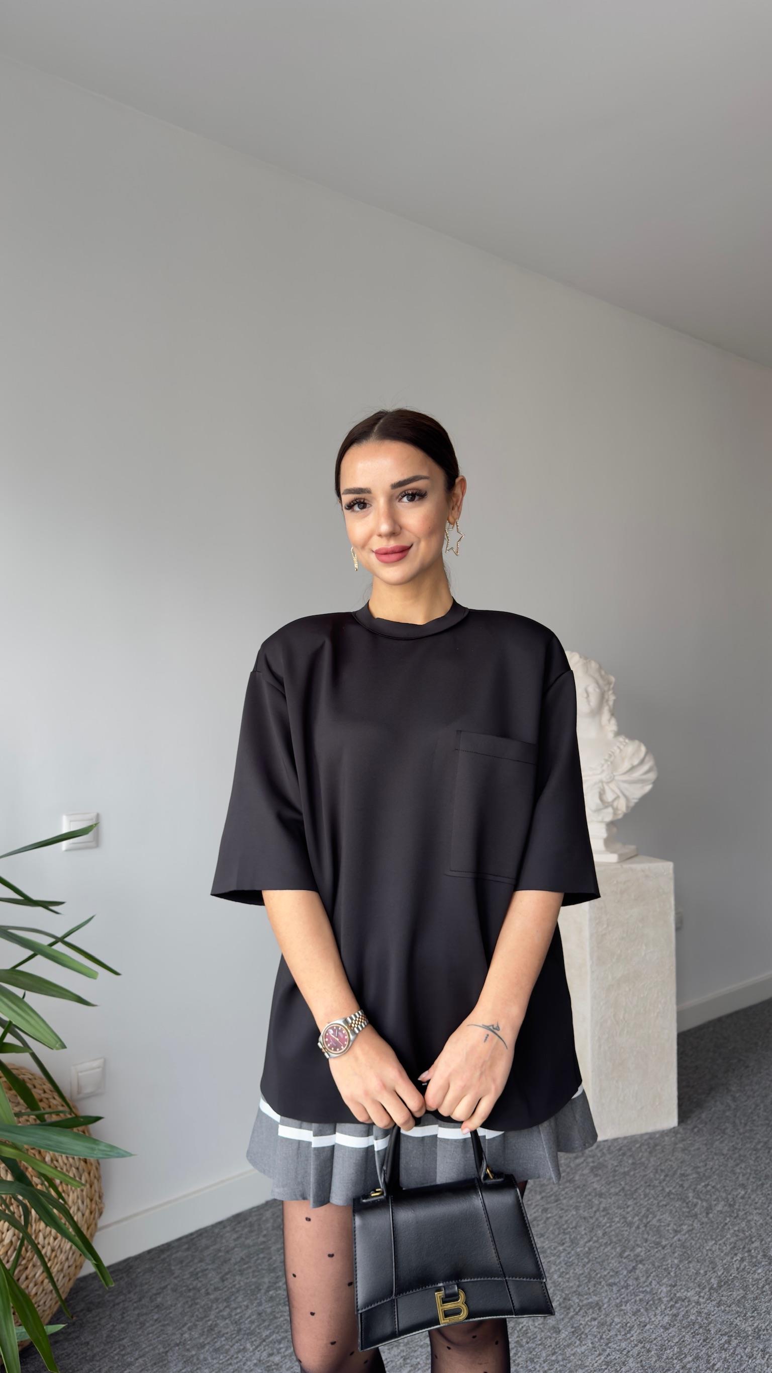 Sırt Fermuarlı Zra Model Vatkalı Siyah Bluz