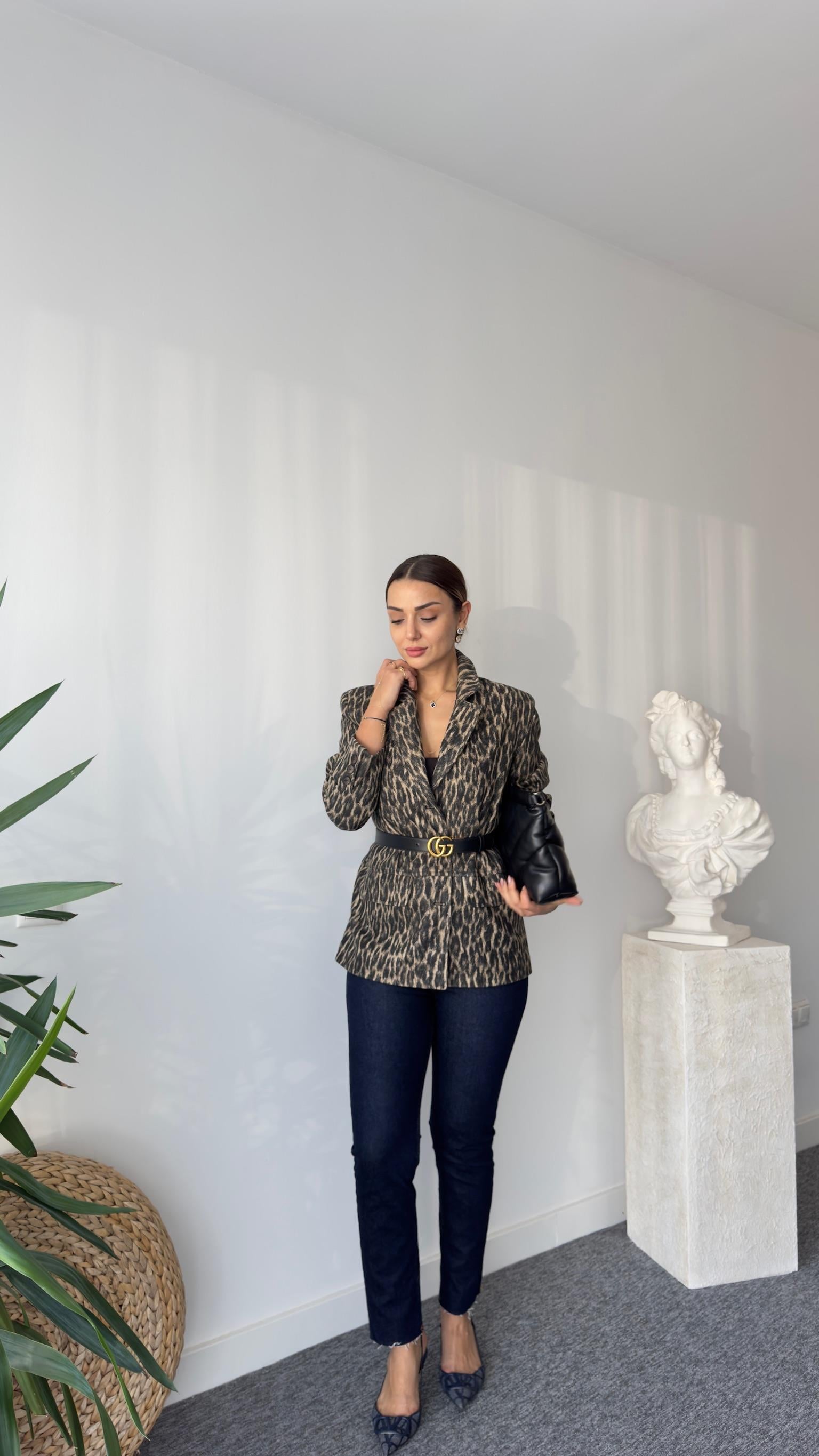 Lotia Leopar Desenli Blazer Ceket