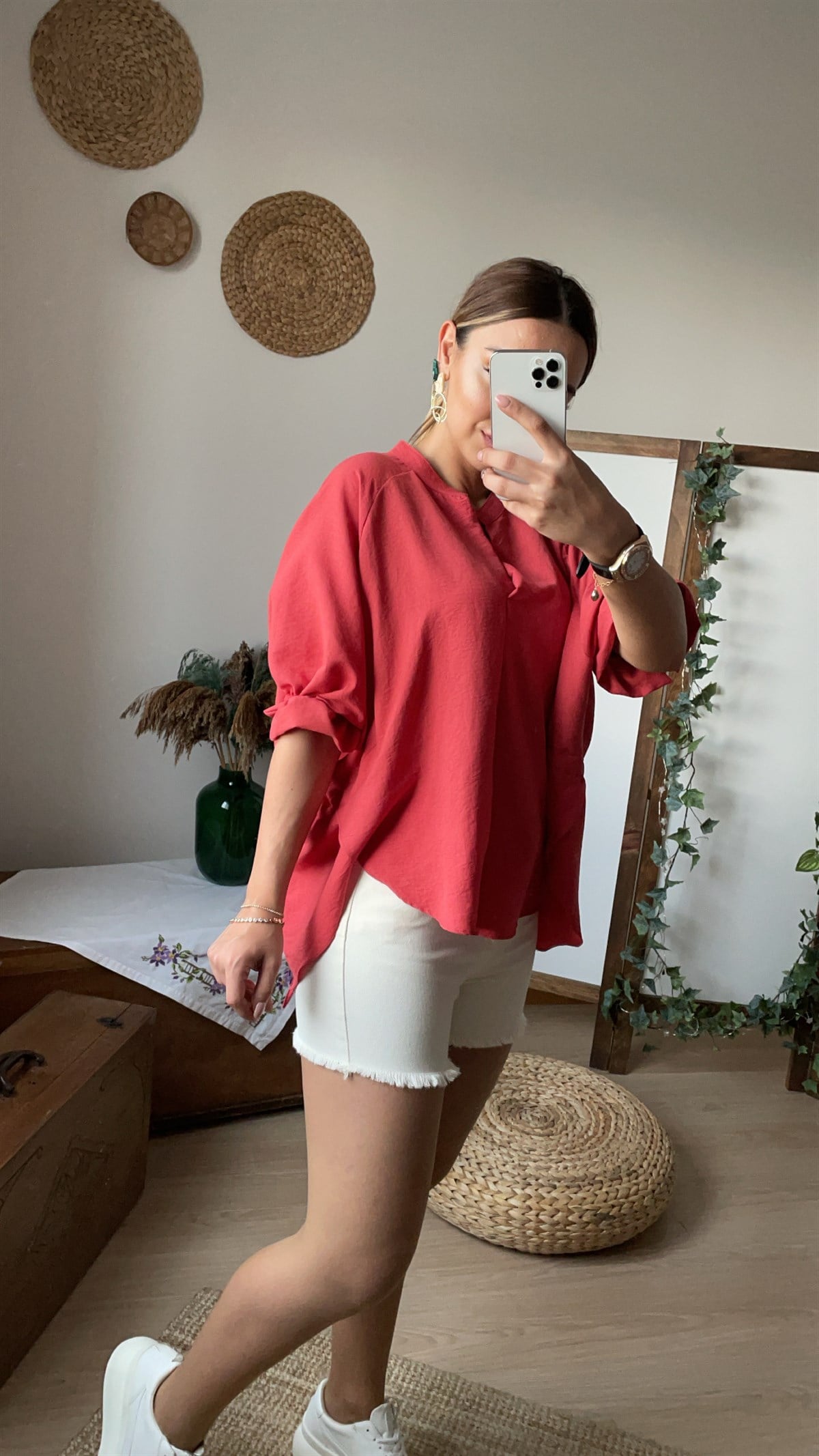 Sırt Çapraz Detaylı Kiremit Bluz	