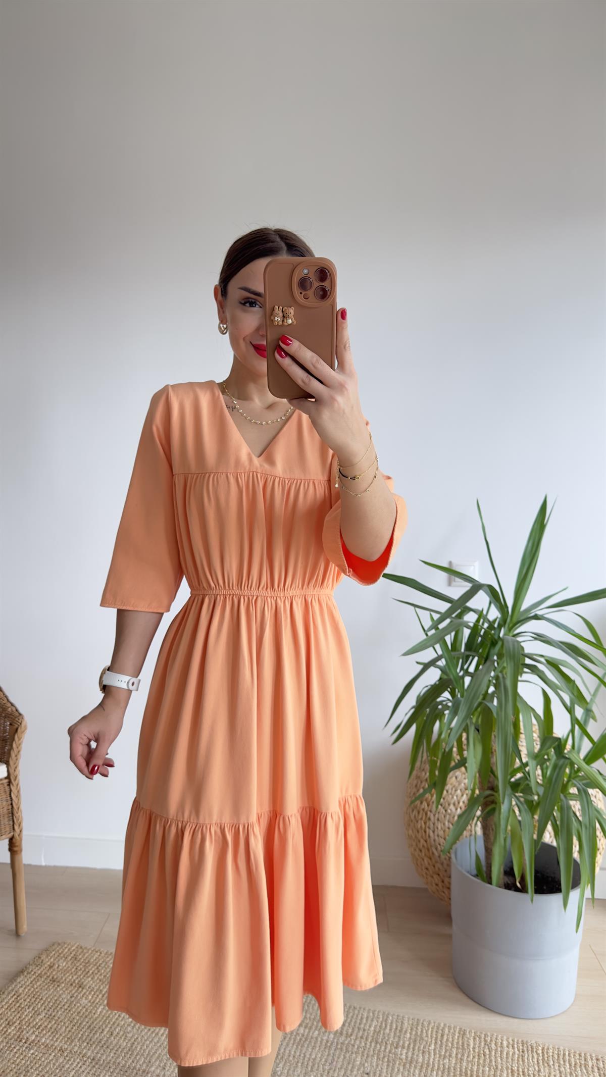 Rove Beli Lastikli Somon Elbise