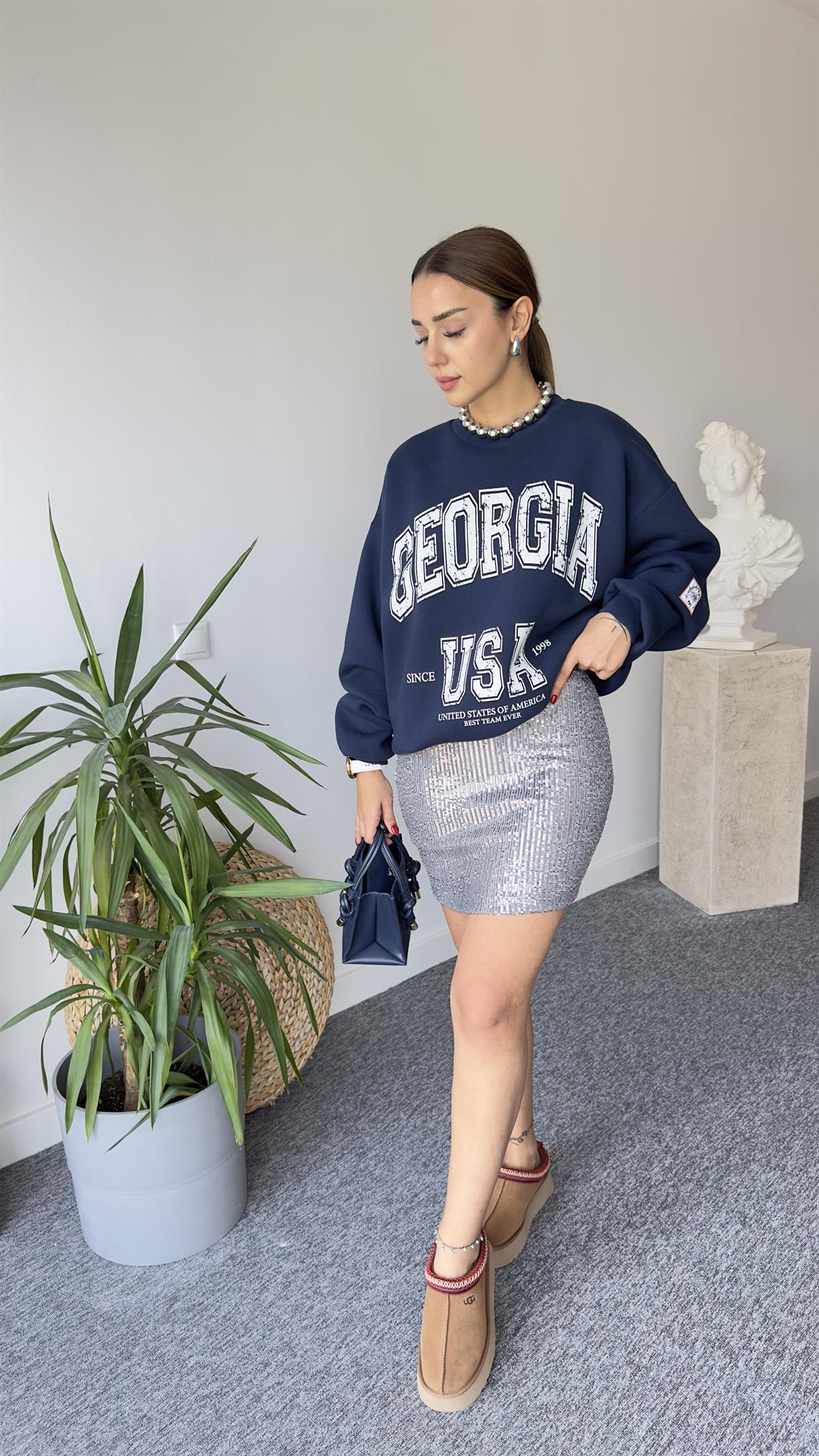 Georgıa İşleme Lacivert Sweatshirt