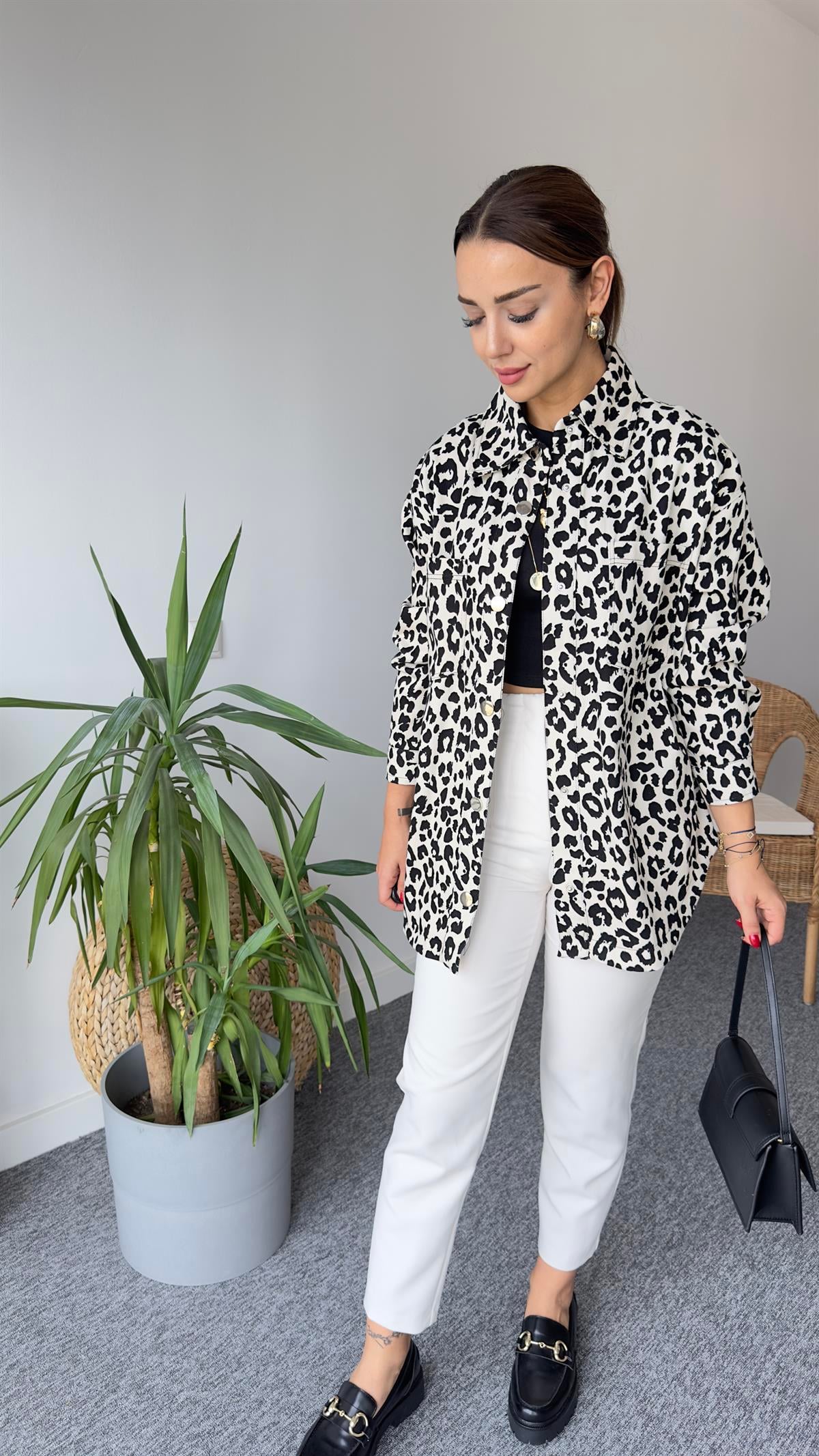 Keny Leopar Desen Gabardin Ceket