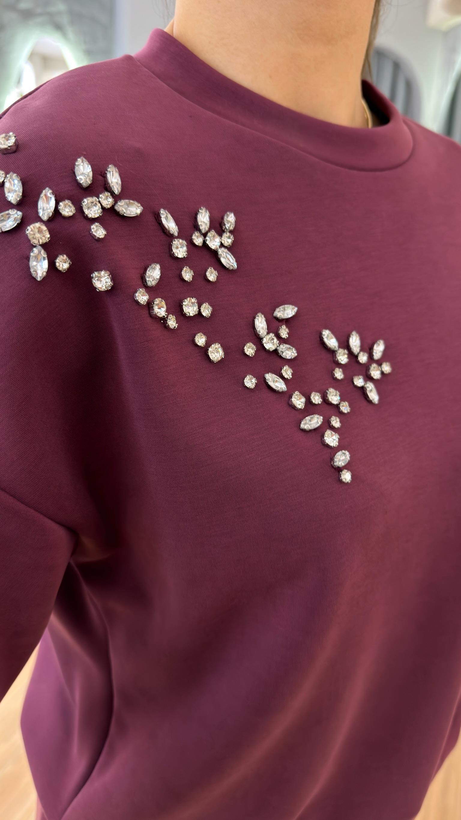 Bordo Rebore Taş Detaylı Modal Takım