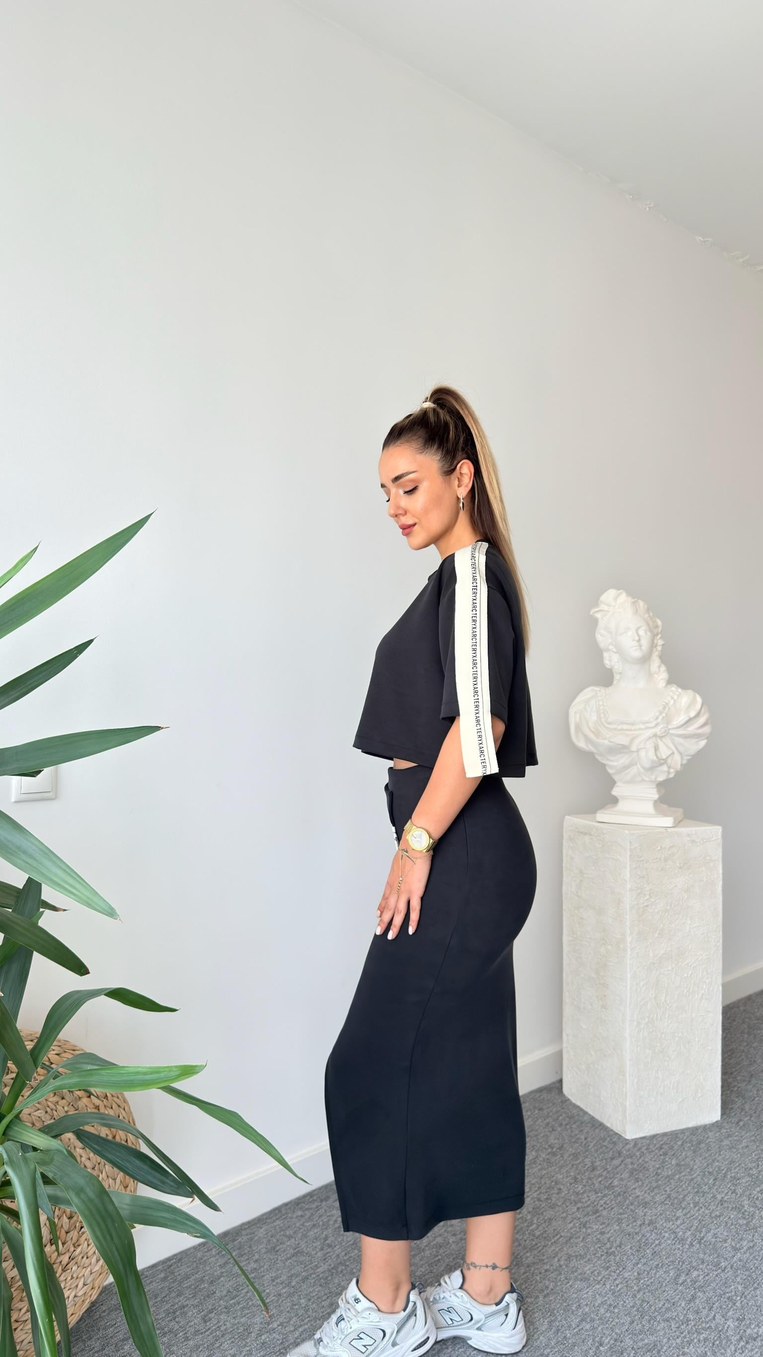 Chima Şerit Detaylı Etekli Modal Takım