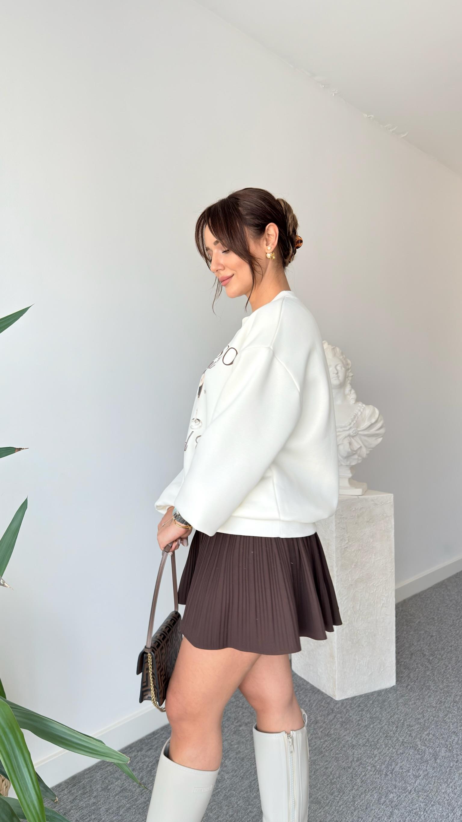 Martini Yazılı Ekru Sweatshirt
