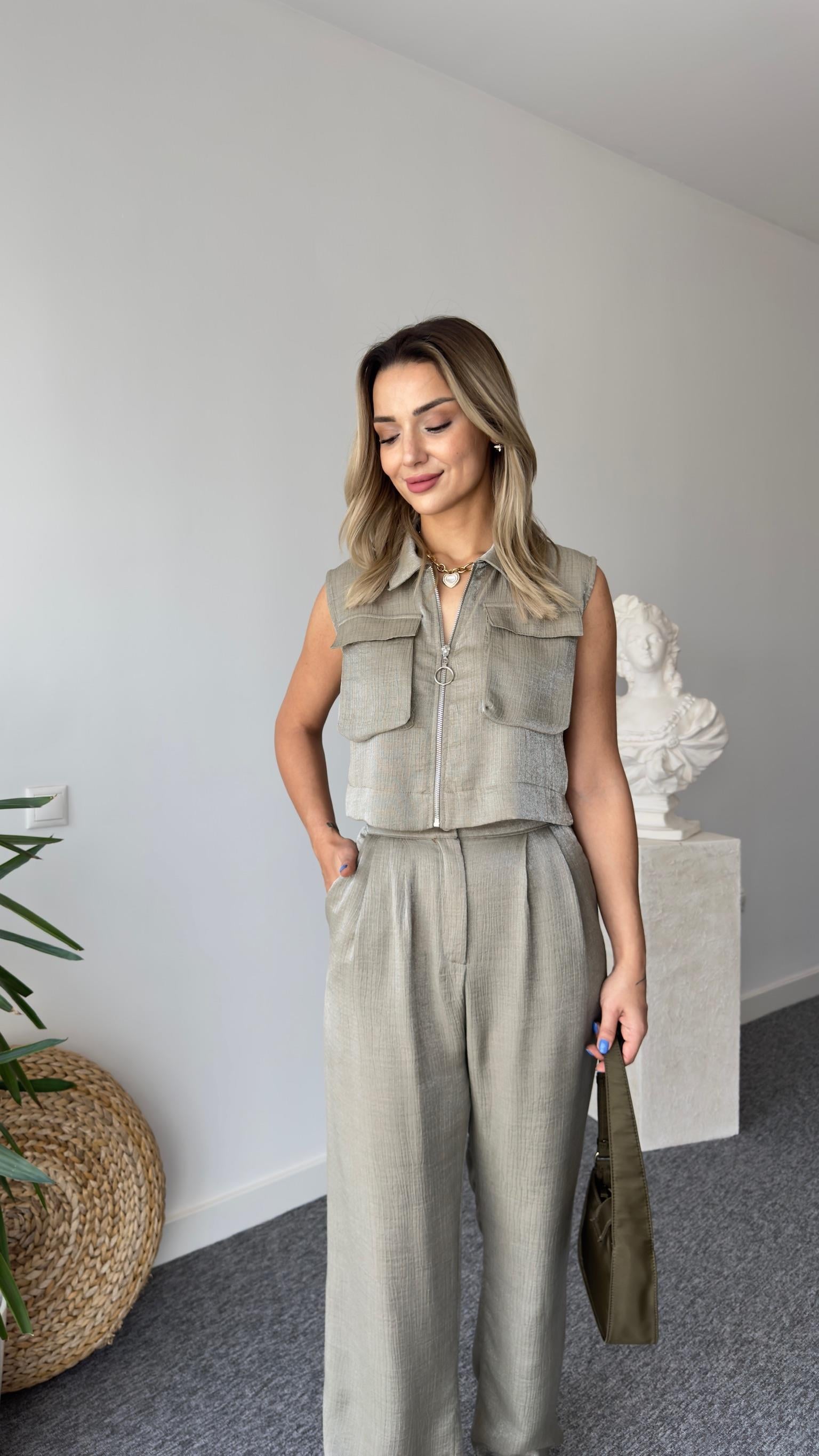 Gjen Fermuarlı Haki İkili Takım