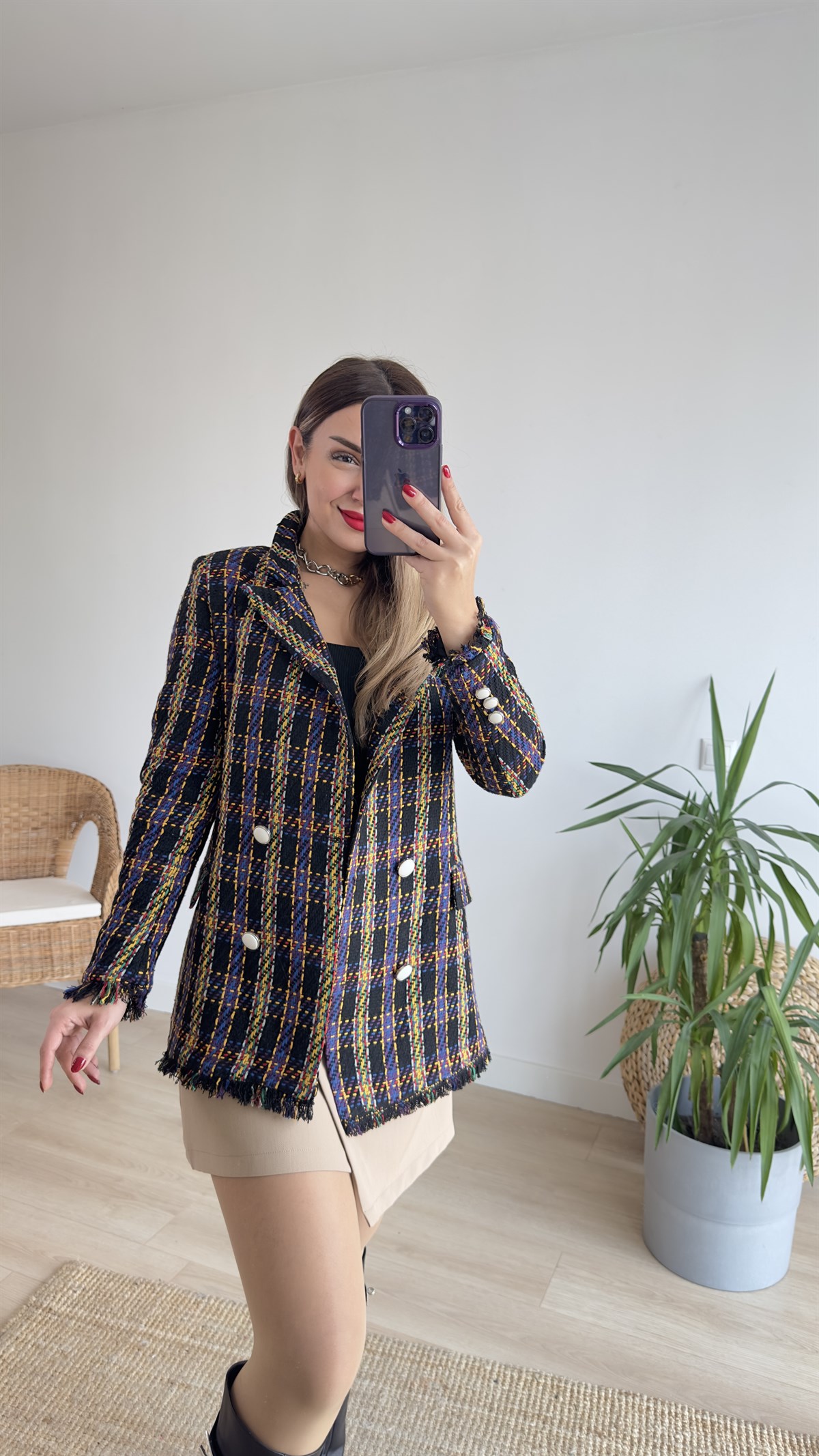 Püsküllü Renkli Blazer Ceket