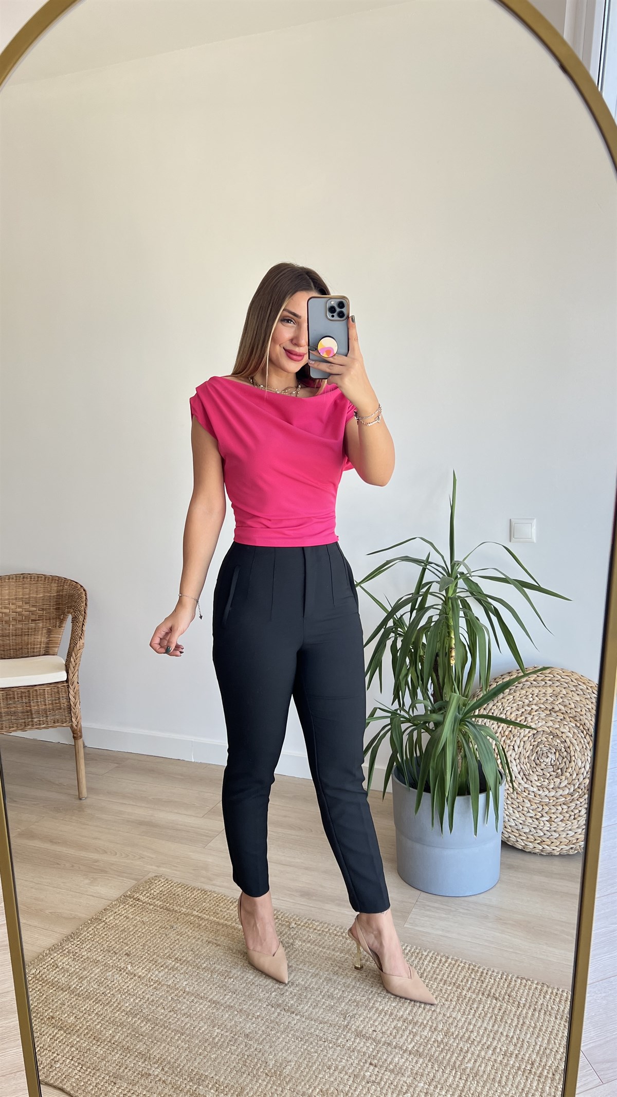 Yanı Fermuarlı Pembe Bluz 