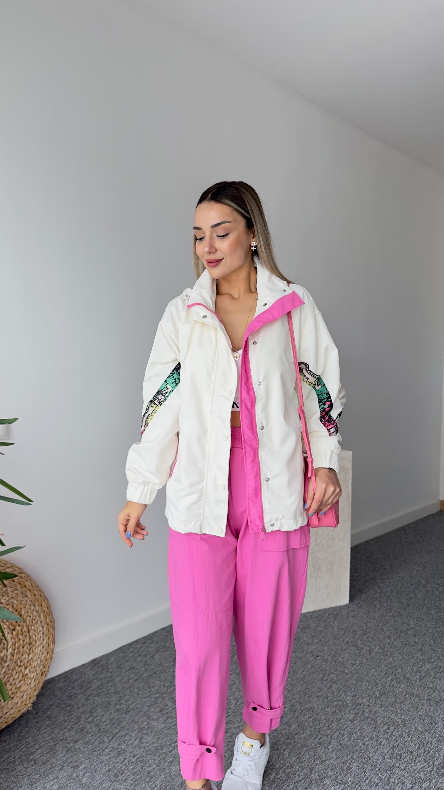 Letto Baskı Detaylı Beyaz Yağmurluk