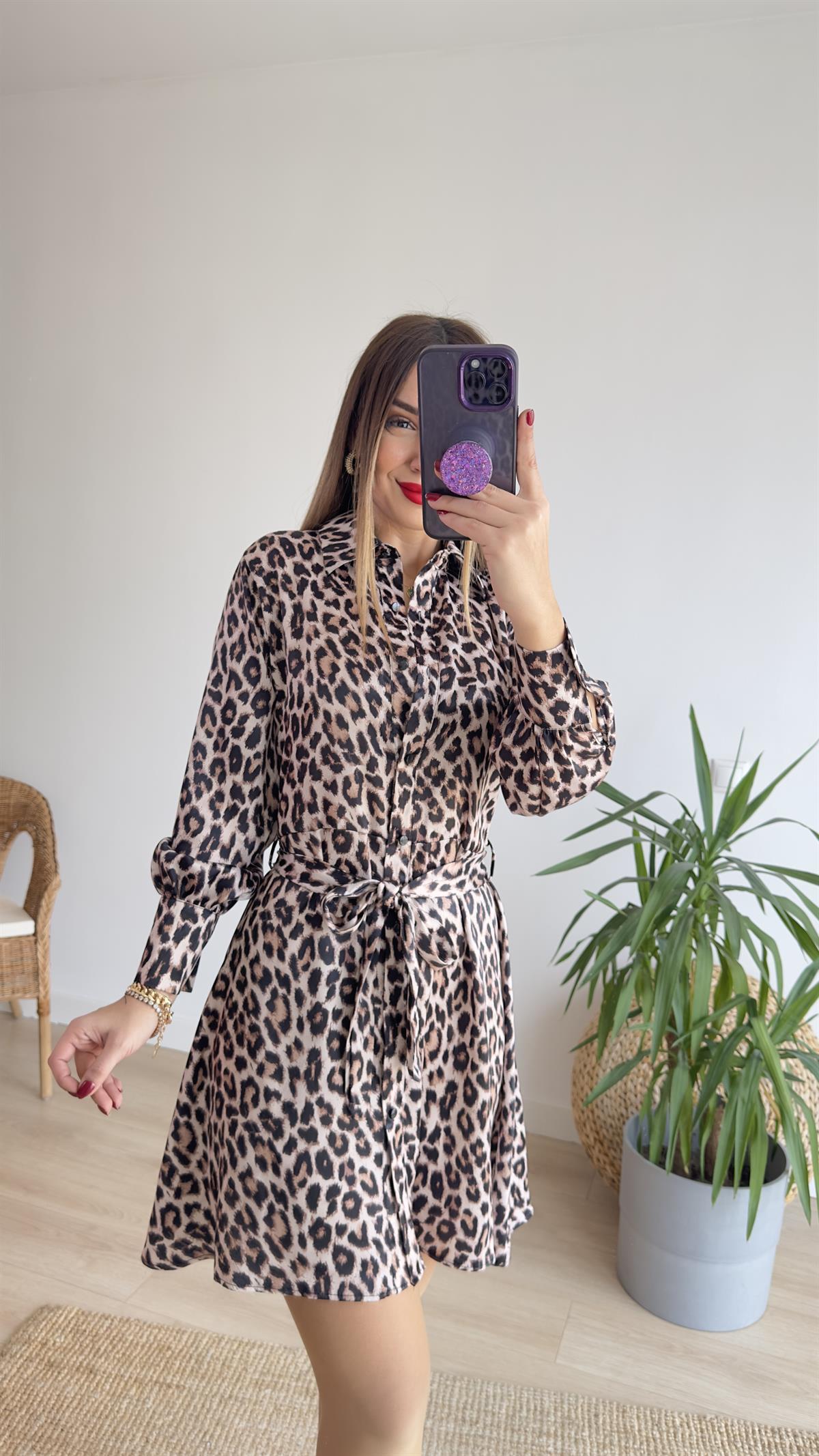 Orj Marka Kuşaklı Leopar Elbise