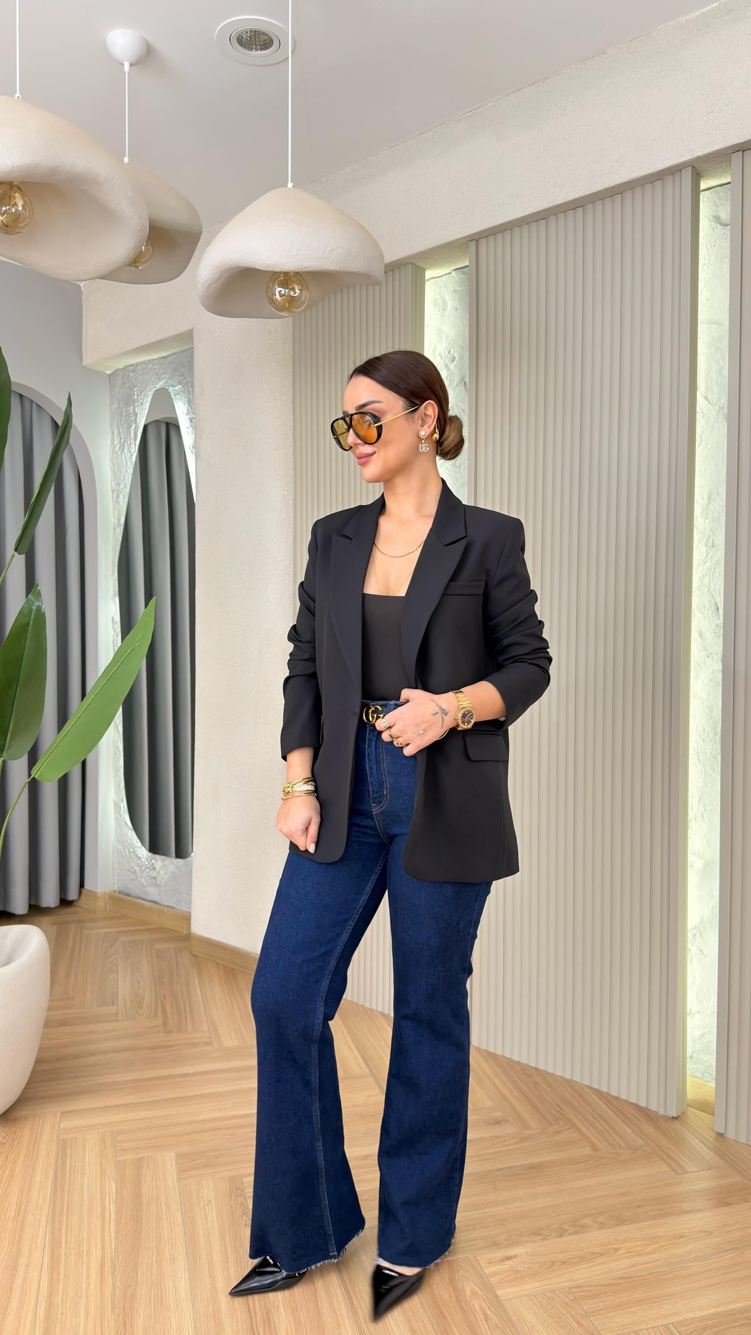 Siyah Vessi Tek Düğme Blazer Ceket