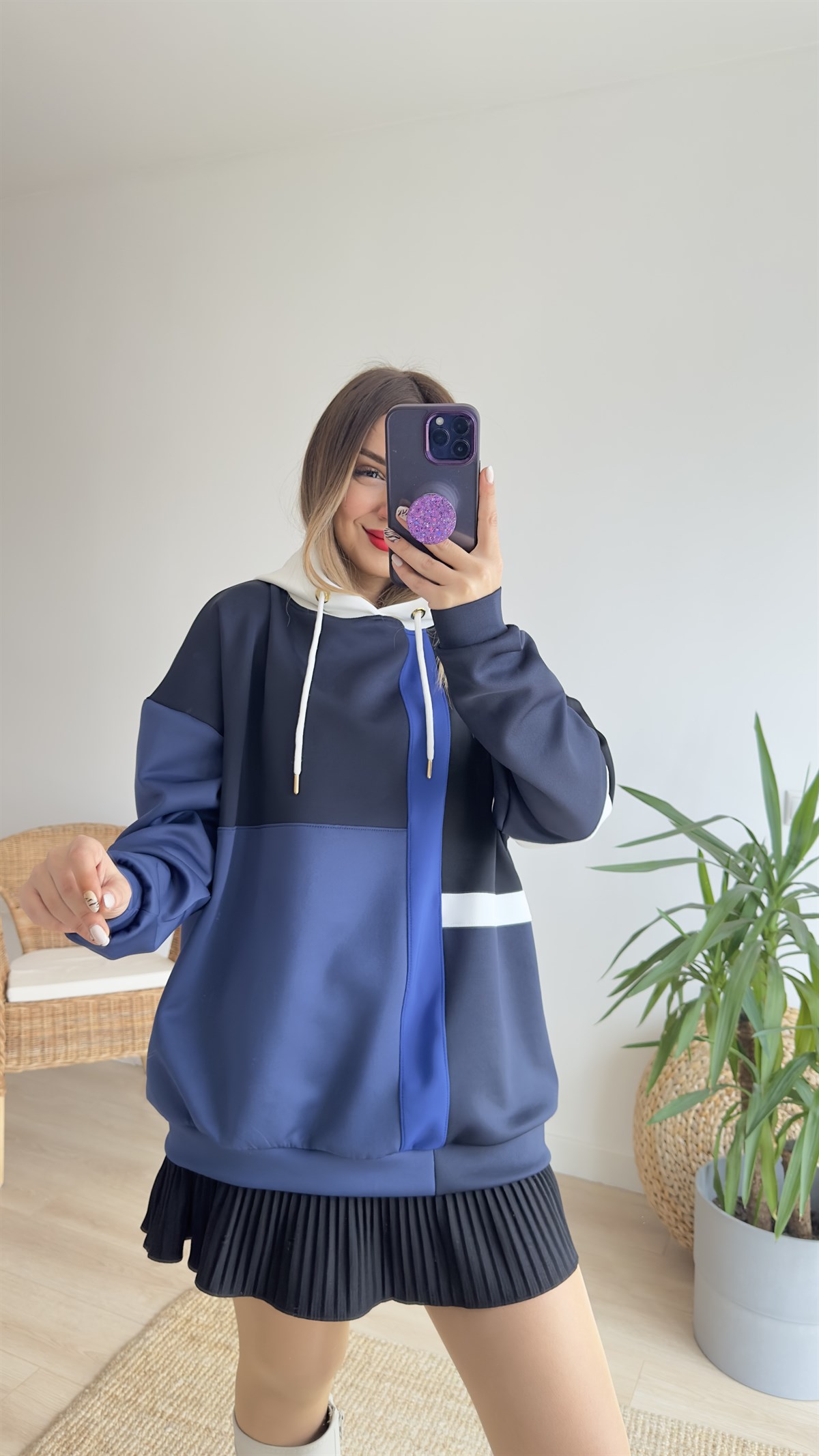 Renk Bloklu Lacivert Scuba Sweat