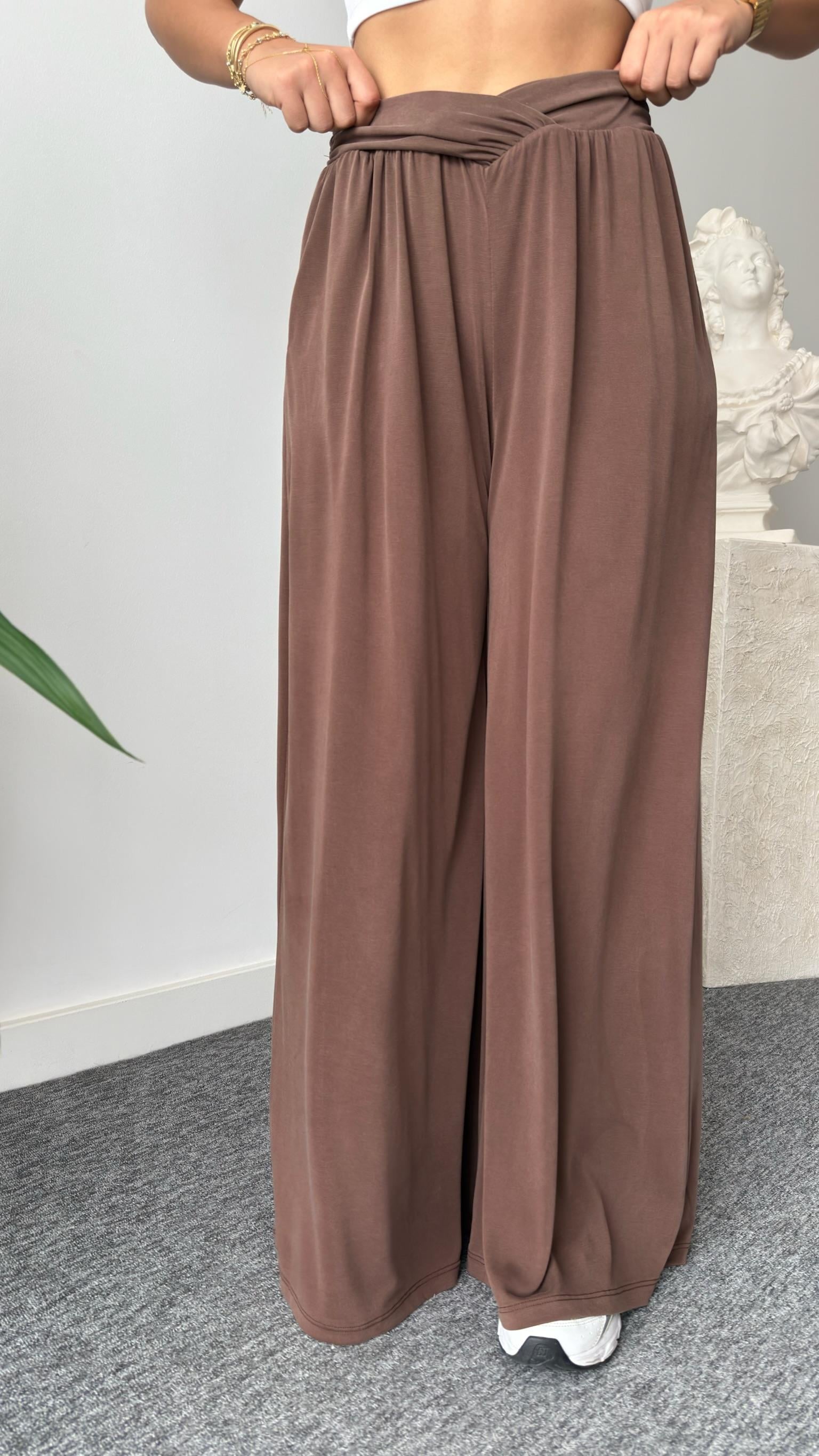 Kahve Bel Detaylı Modal Pantolon