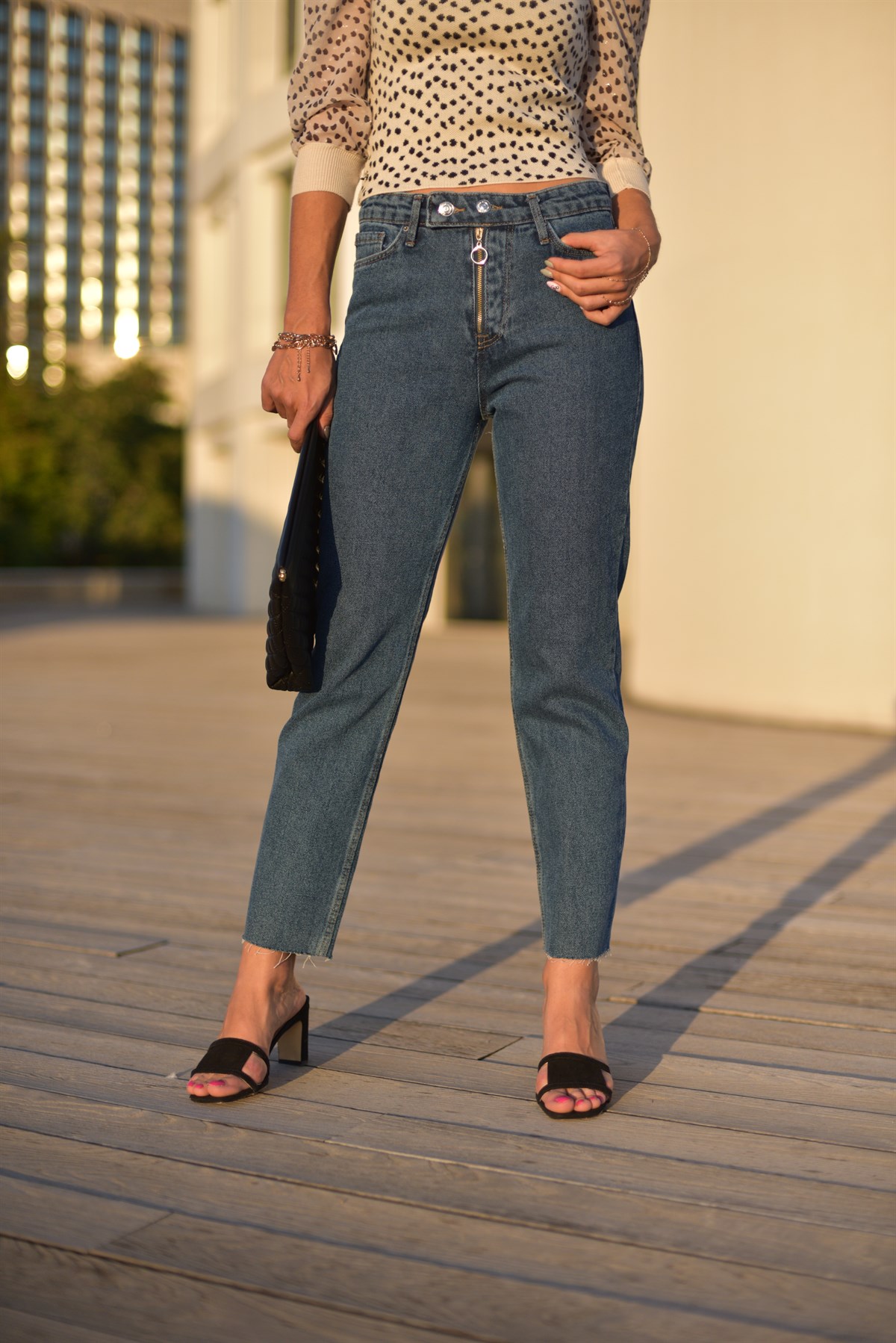 Fermuarlı Mom Jean