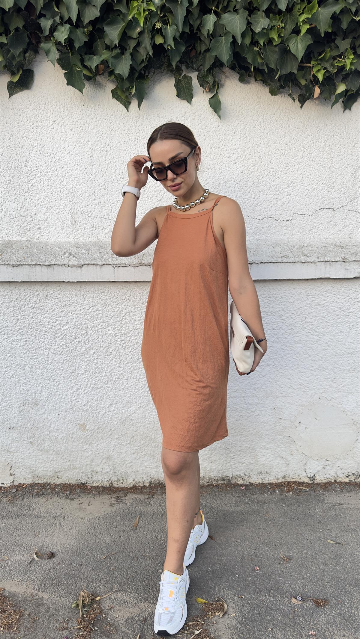 Plun Tarçın Halter Yaka Elbise 
