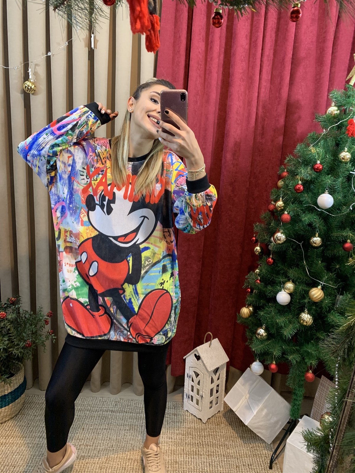 Mickey Baskılı Kadife Tunik