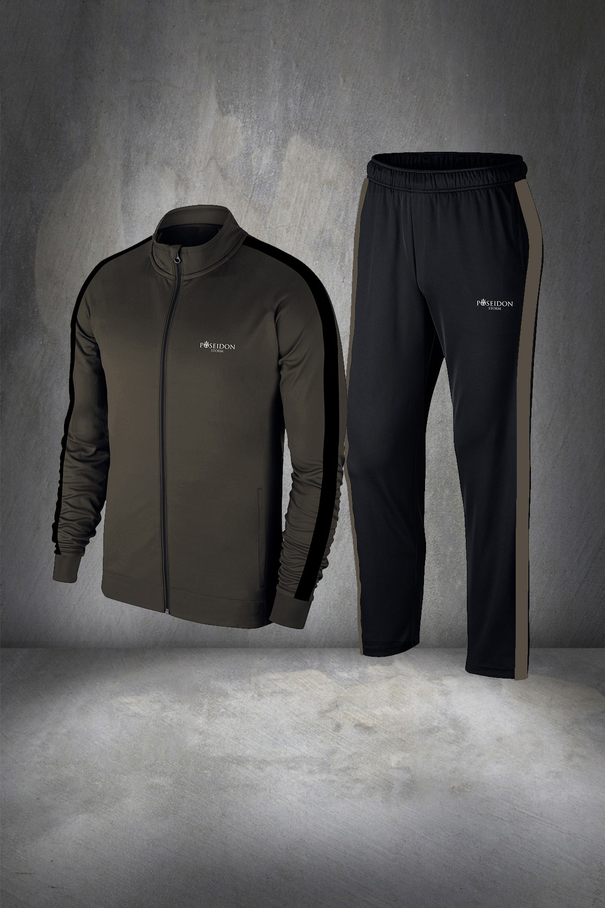 -Erkek Haki İnterlok Kumaş Yürüyüş Antrenman Fitness Eşofman Seti S-3XL
