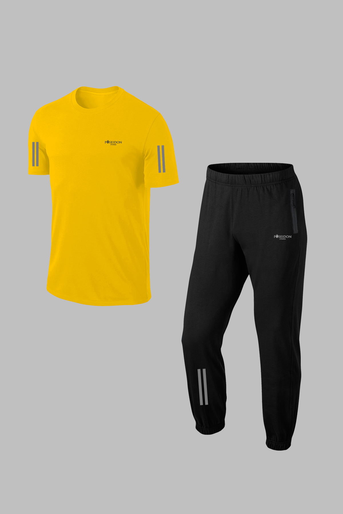 Yeni Büyük Beden Erkek Sarı Özel Seri Supra Penye Kumaş Rahat Tarz Koşu Takımı 4XL-10XL