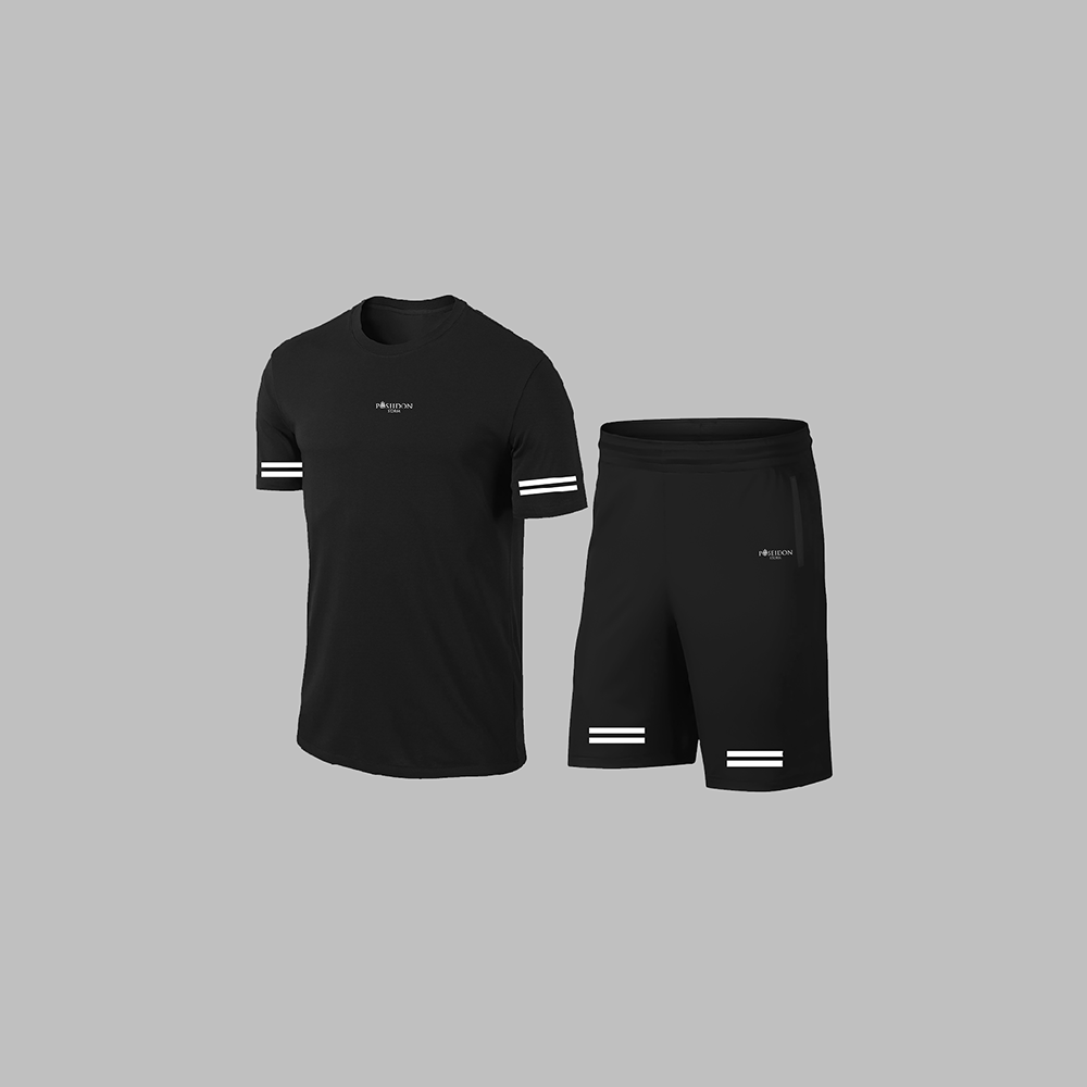 Battal Beden Erkek Siyah Dri-Fit Kumaş Yuvarlak Yaka Cepli Şık Konforlu Tişört Şort  4XL-10XL