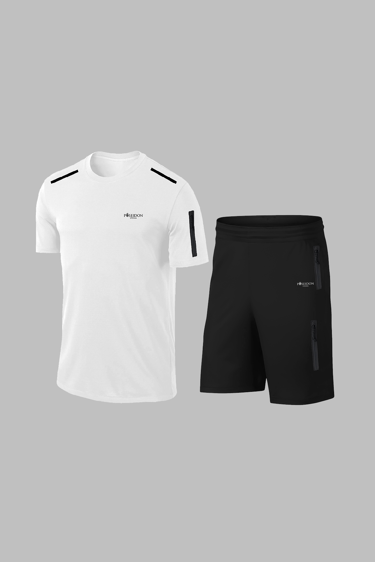 Over Size Erkek Beyaz Dri-Fit Koşu için Cepli Sıfır Yaka Tişört Şort İkili Alt Üst Seti (4XL-10XL)