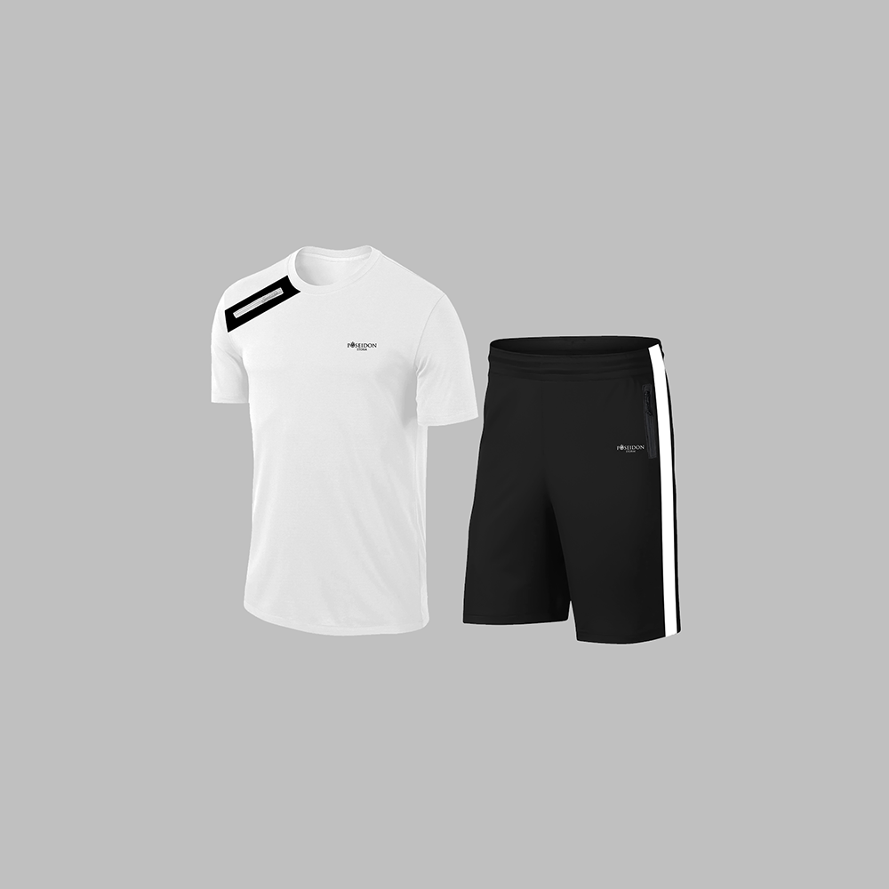 Büyük Beden Erkek Beyaz Dri-Fit Kumaş Baskısız Yuvarlak Yaka Kısa Kol Tişört Şort Alt Üst Takım  4XL-10XL
