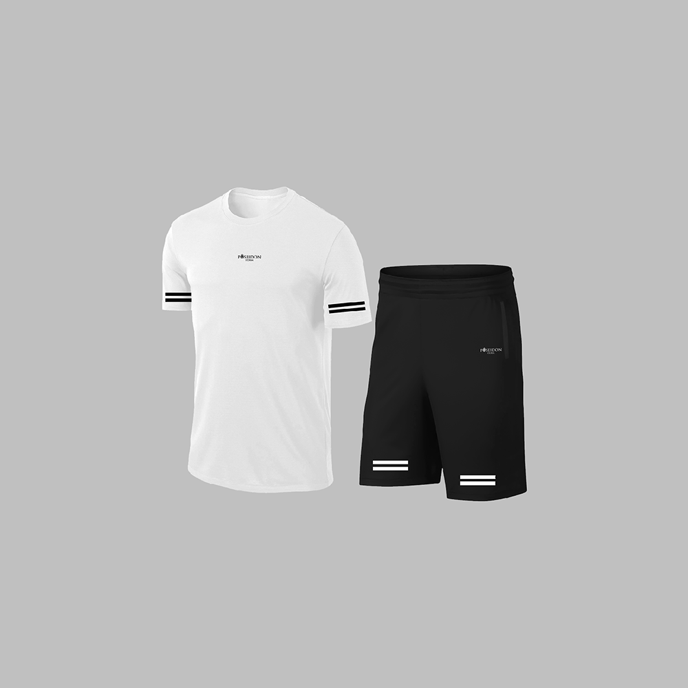 Büyük Beden Erkek Beyaz Dri-Fit Kumaş Baskısız Yuvarlak Yaka Kısa Kol Tişört Şort Alt Üst Takımı  4XL-10XL
