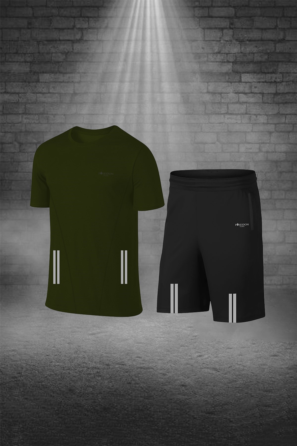 Over Size Erkek Haki Dri-Fit Bisiklet Yaka Kısa Kol Günlük Rahat Tişört Şort Alt Üst Sporcu Takım  (4XL -10XL)