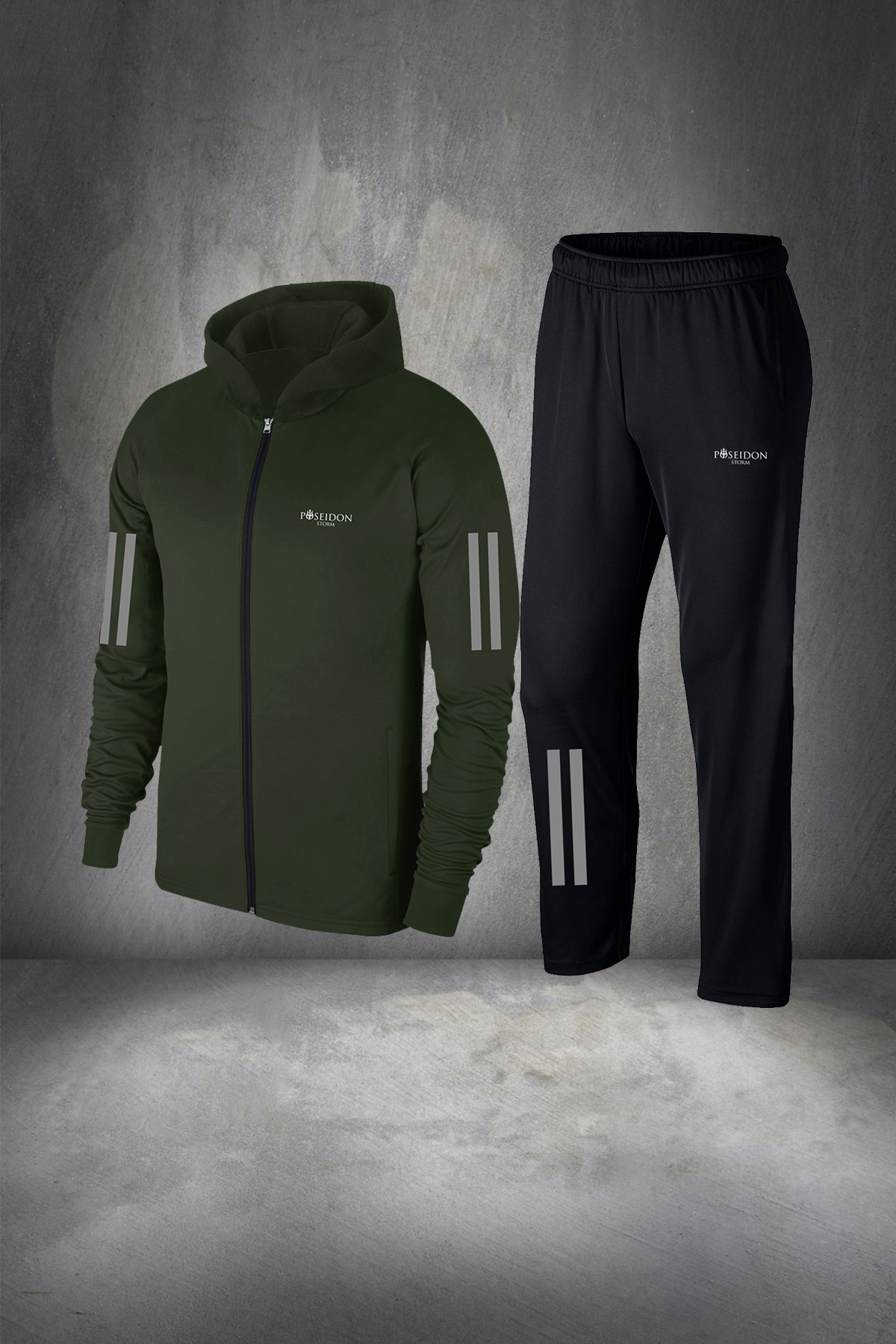 Büyük Beden Erkek Haki İnterlok Kumaş Cepli Rahat Koşu ve Yürüyüş için Spor Seti  4XL-10XL