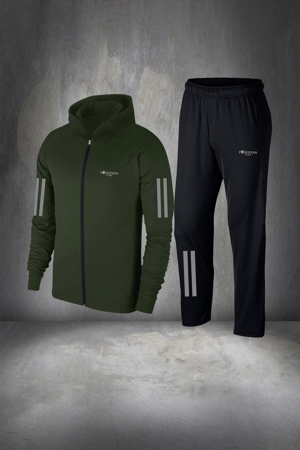 Büyük Beden Erkek Haki İnterlok Kumaş Cepli Rahat Koşu ve Yürüyüş için Spor Seti  4XL-10XL