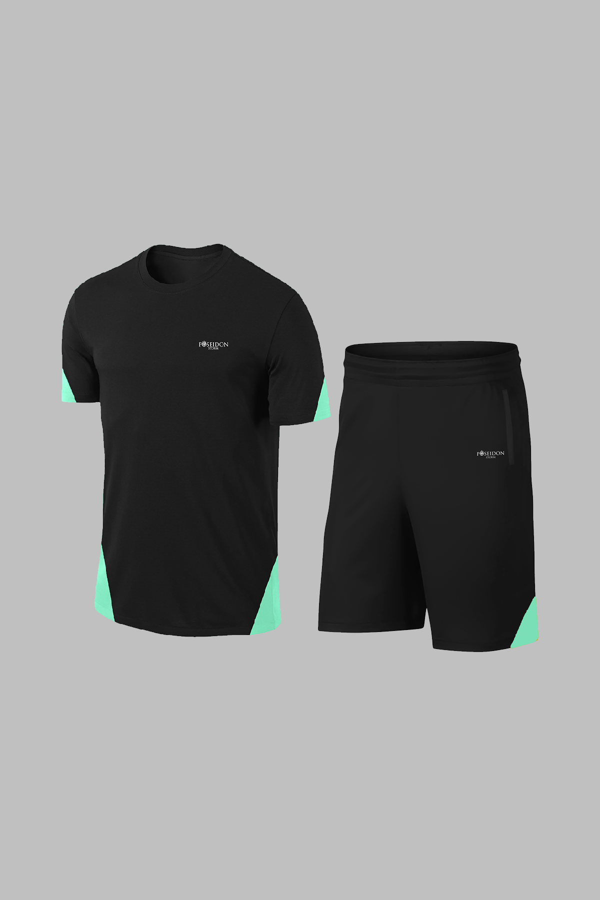 Büyük Beden Erkek Siyah Dri-Fit Kumaş Yuvarlak Yaka Cepli Şık Konforlu Tişört Şort Seti (4XL-10XL)