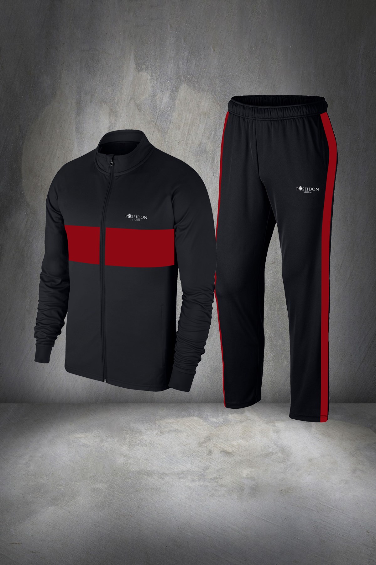 Büyük Beden Erkek Siyah Günlük Sporcu Eşofman Takımı 4XL-10XL - bordo ön detay - M12