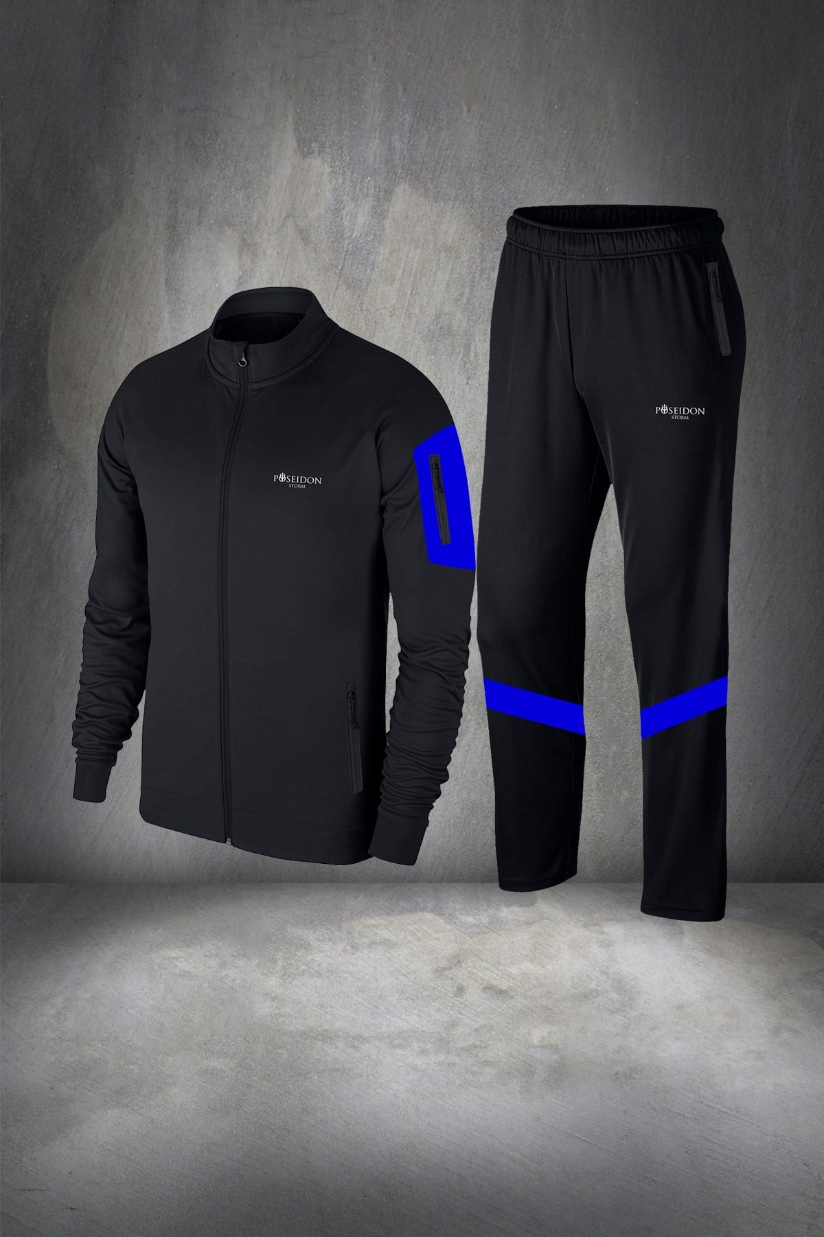 Büyük Beden Erkek Siyah İnterlok Kumaş Fermuarlı Özel Tasarım Eşofman Takımı   4XL-10XL