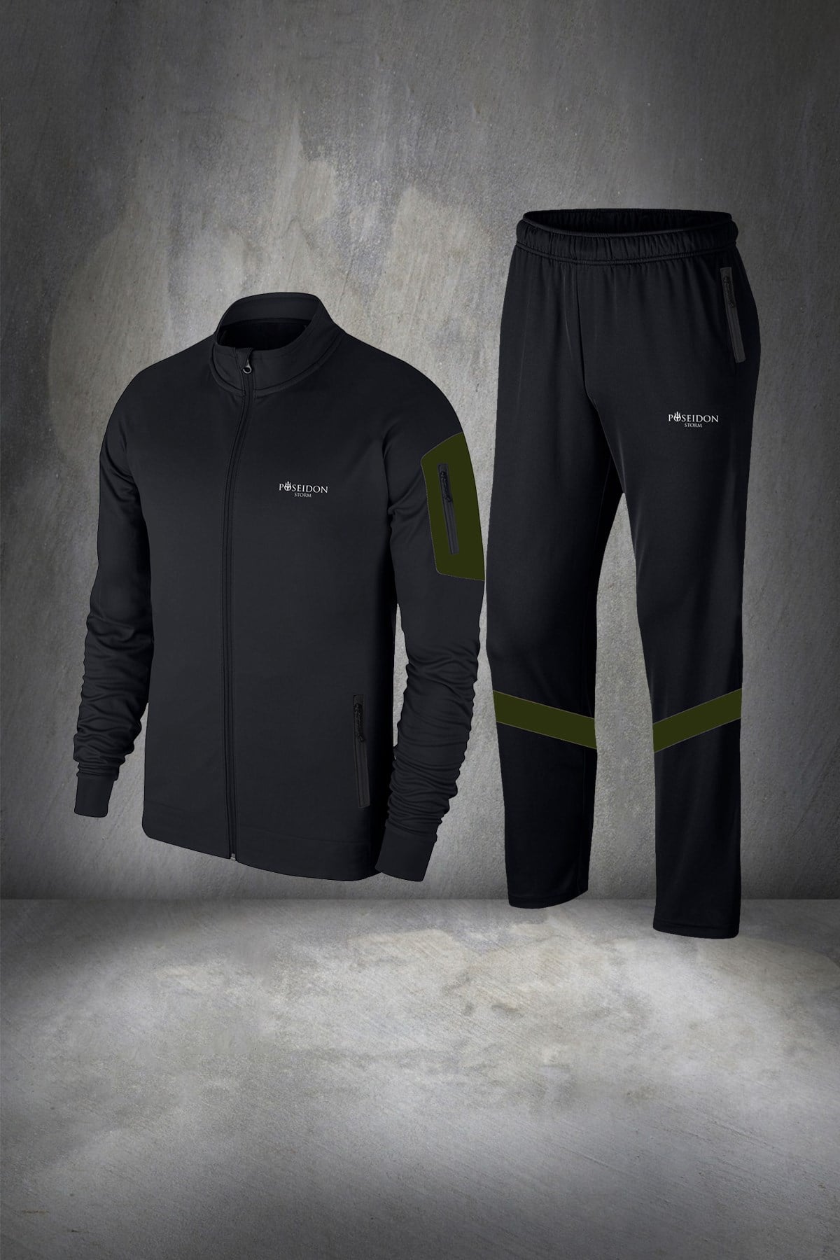 Büyük Beden Erkek Siyah İnterlok Kumaş Cepli Fermuarlı Spor Eşofman Takımı  4XL-10XL