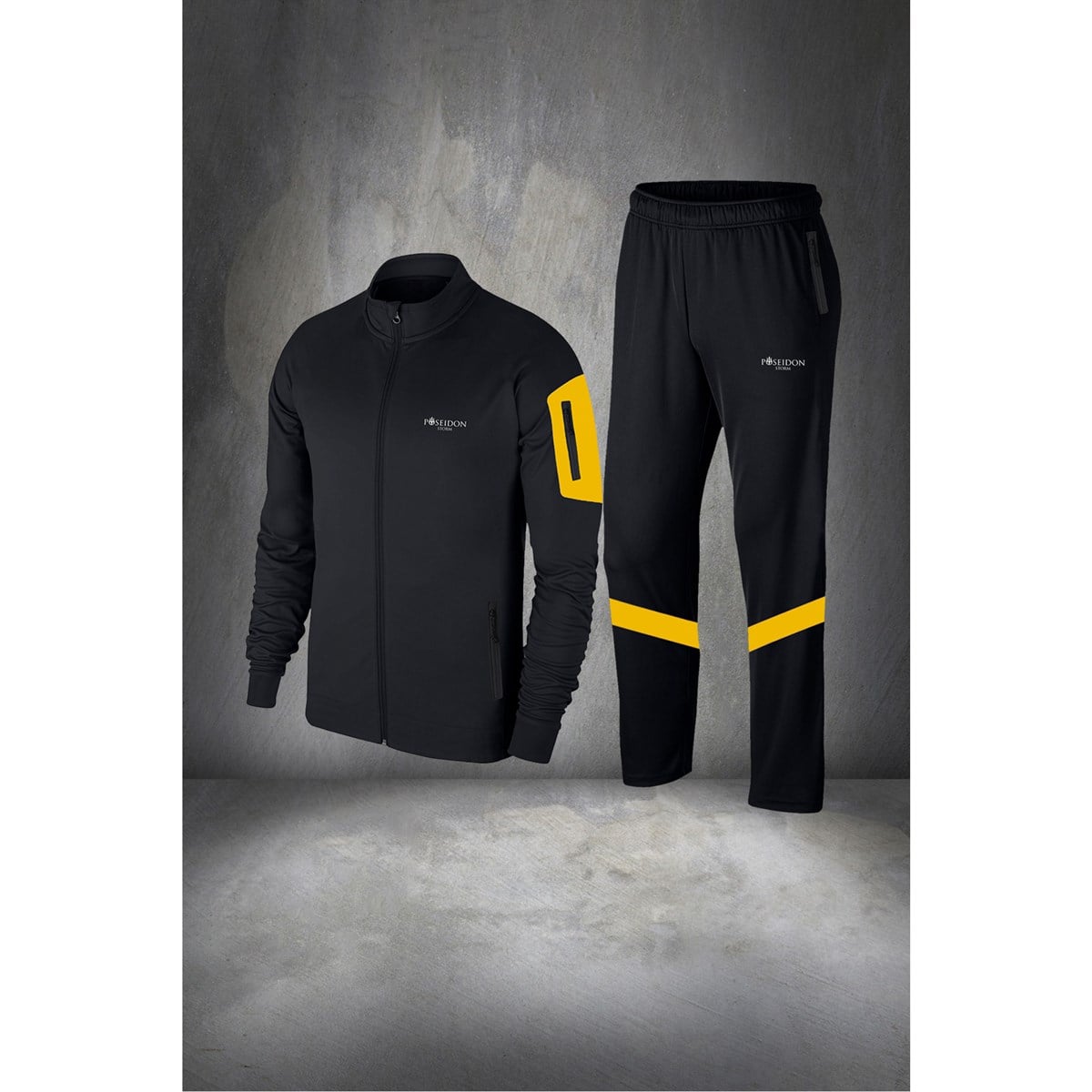 Büyük Beden Erkek Siyah İnterlok Kumaş Cep Detaylı  Fit Koşu Seti  (4XL- 10XL)